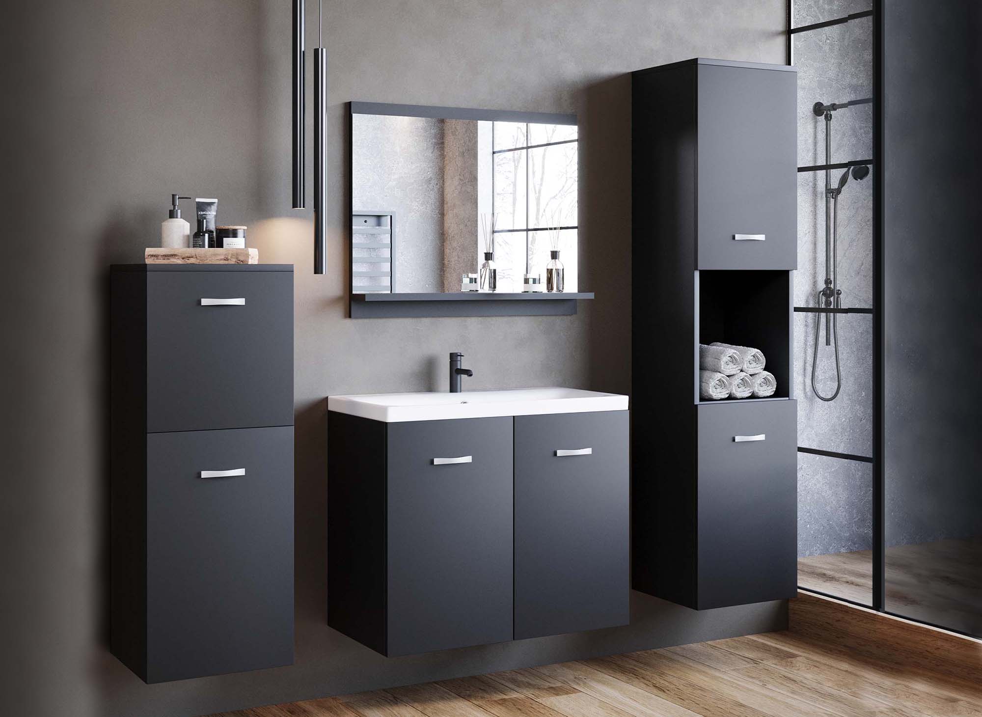Conjunto de muebles de baño de diseño ALBY para montaje en pared - Negro mate