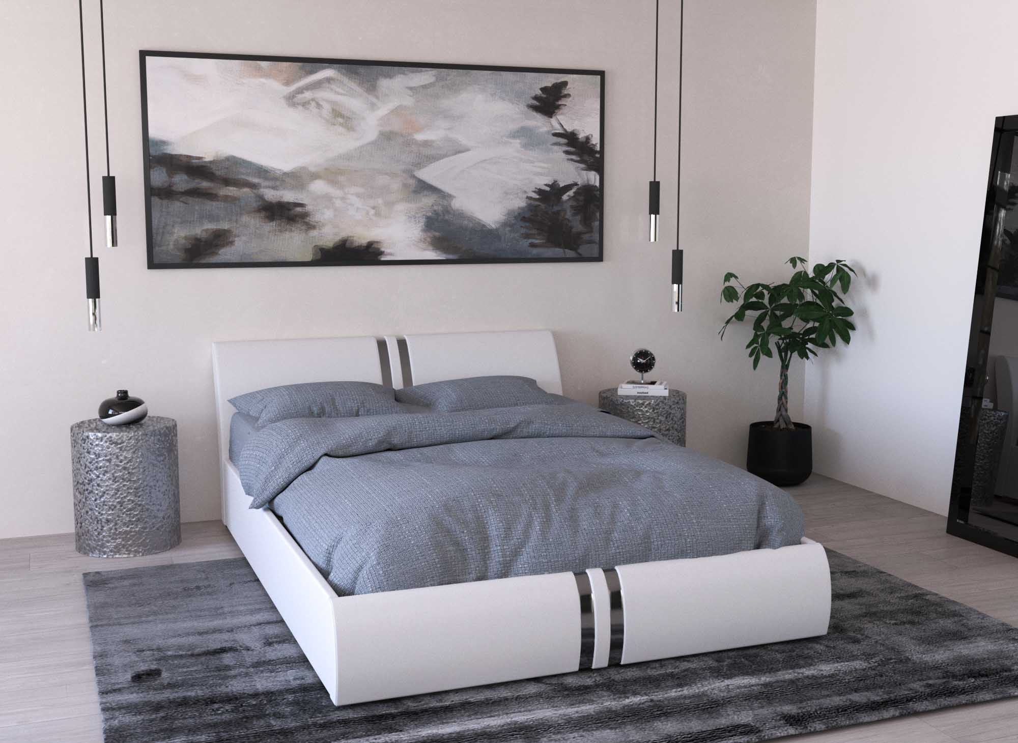 Cama con almacenaje ORANE de piel sintética blanca, 180x200 cm