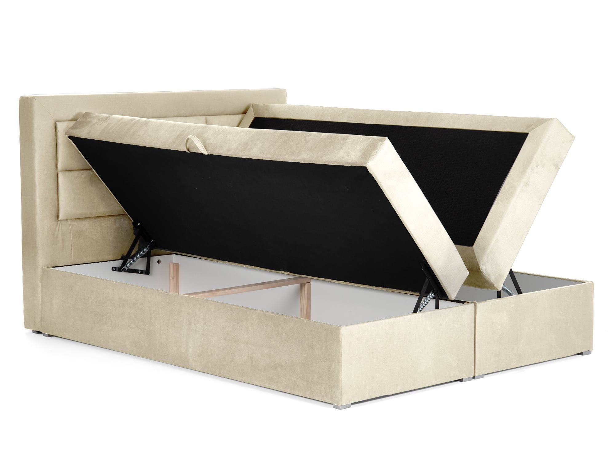 Cama con somier DAKOTA de 160x200 con compartimento de almacenaje en terciopelo beige