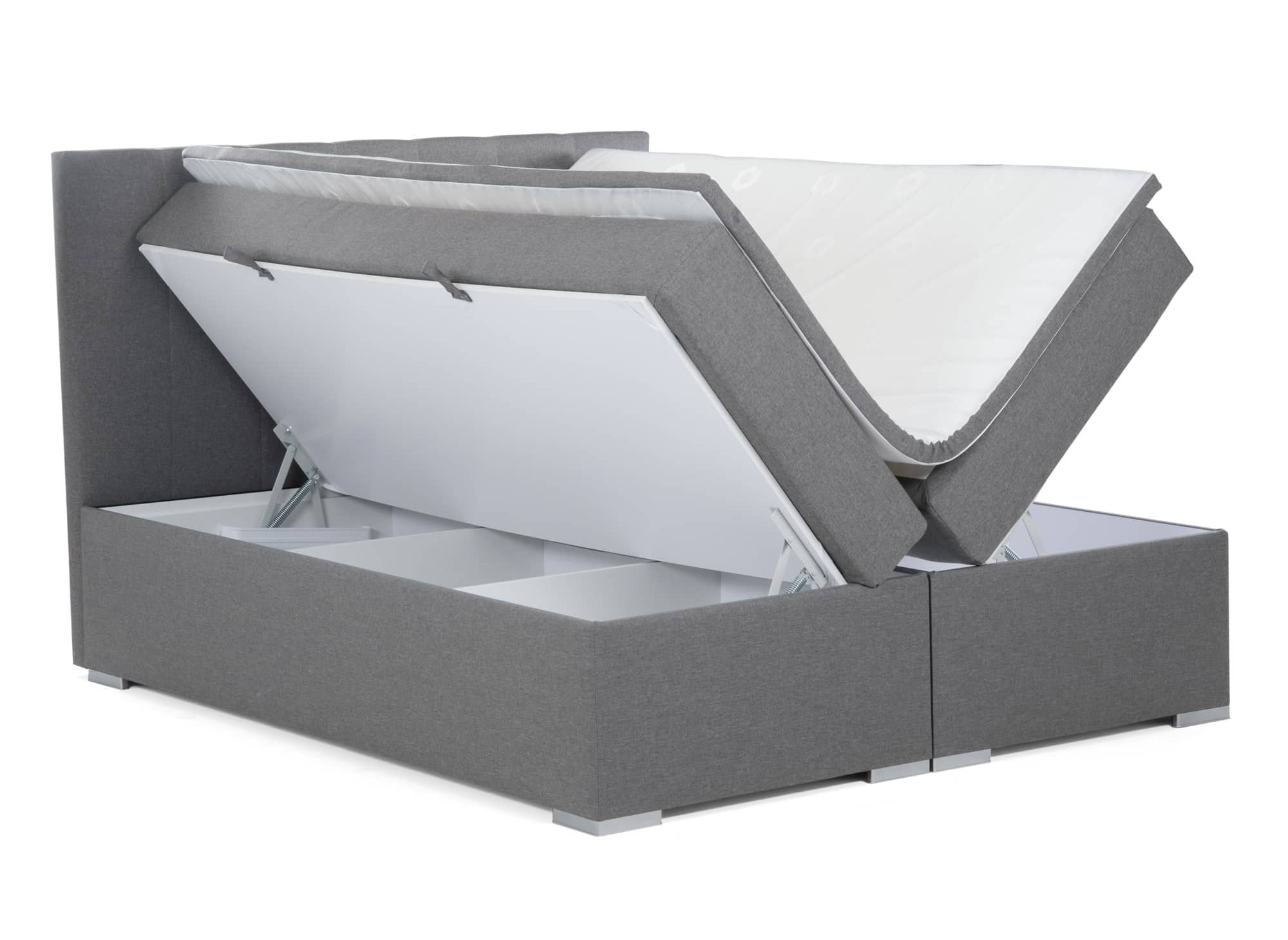 Cama con somier AKADIA de 160x200 con compartimento de almacenaje en tela gris