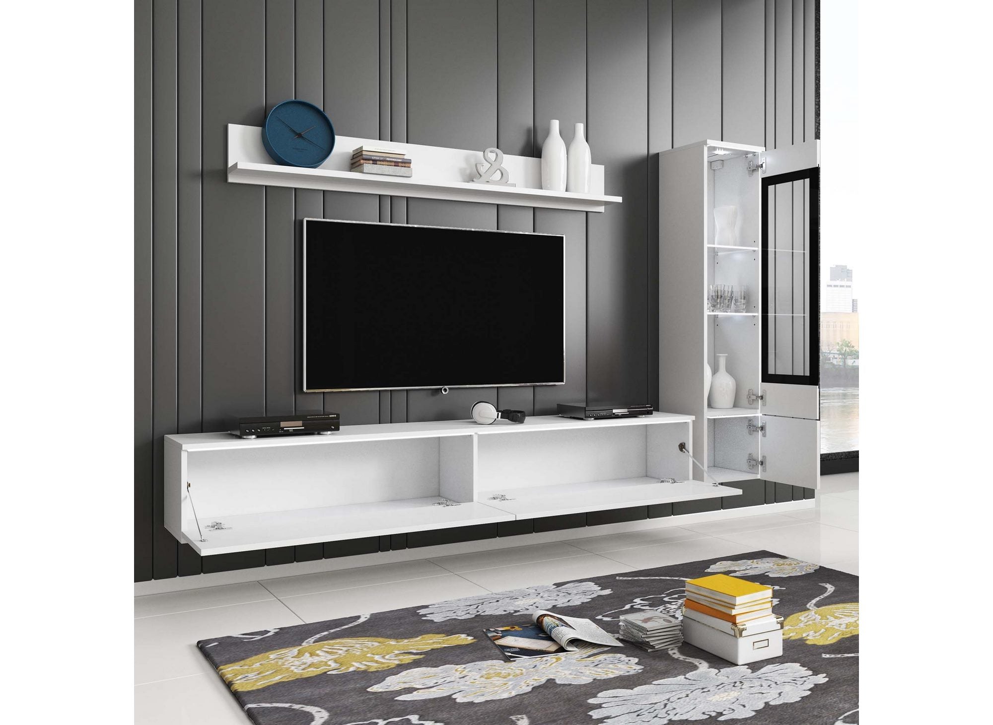 Mueble de TV contemporáneo lacado en blanco con iluminación LED - VERONICA