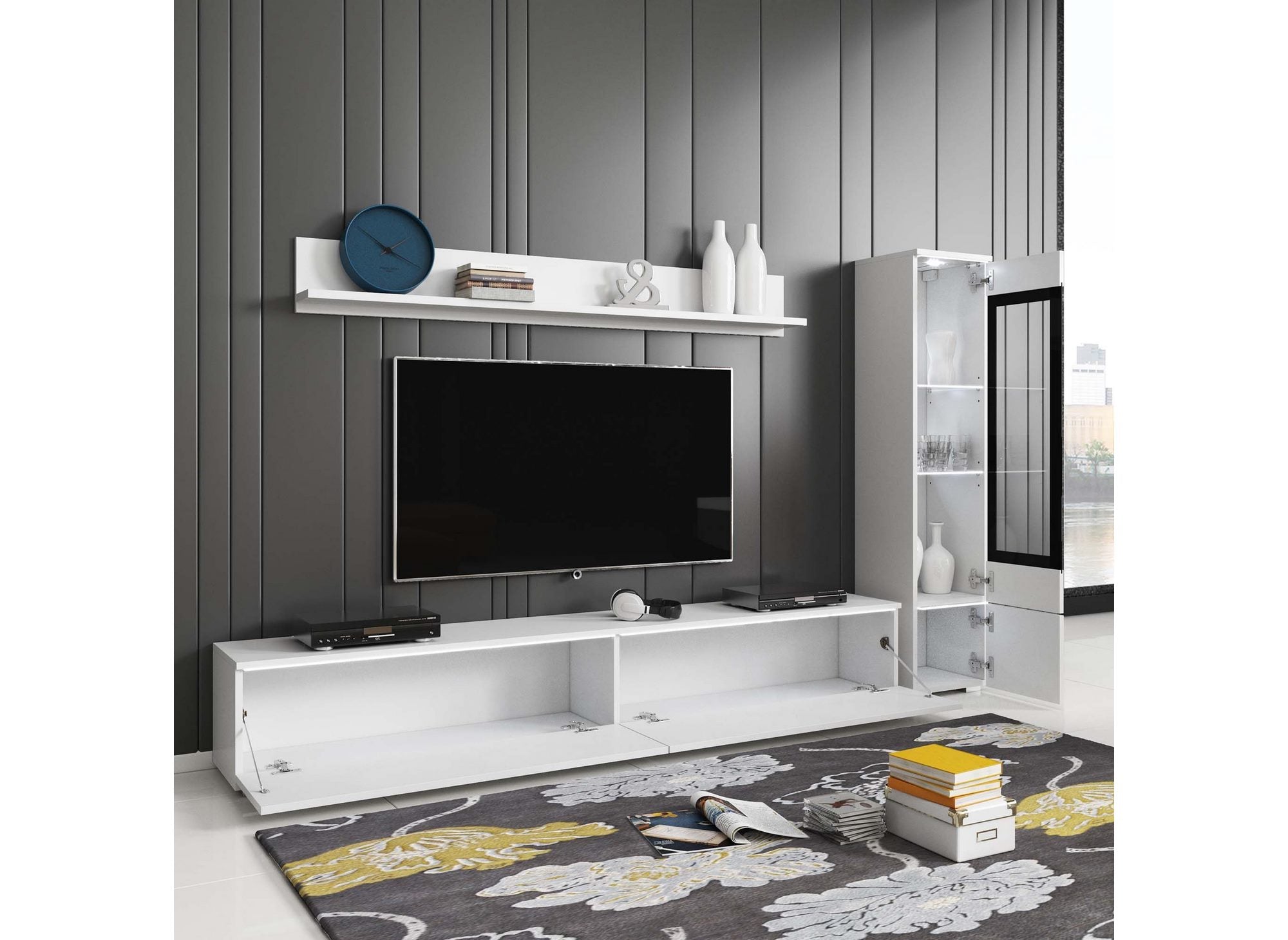 Mueble de TV contemporáneo lacado en blanco con iluminación LED - VERONICA