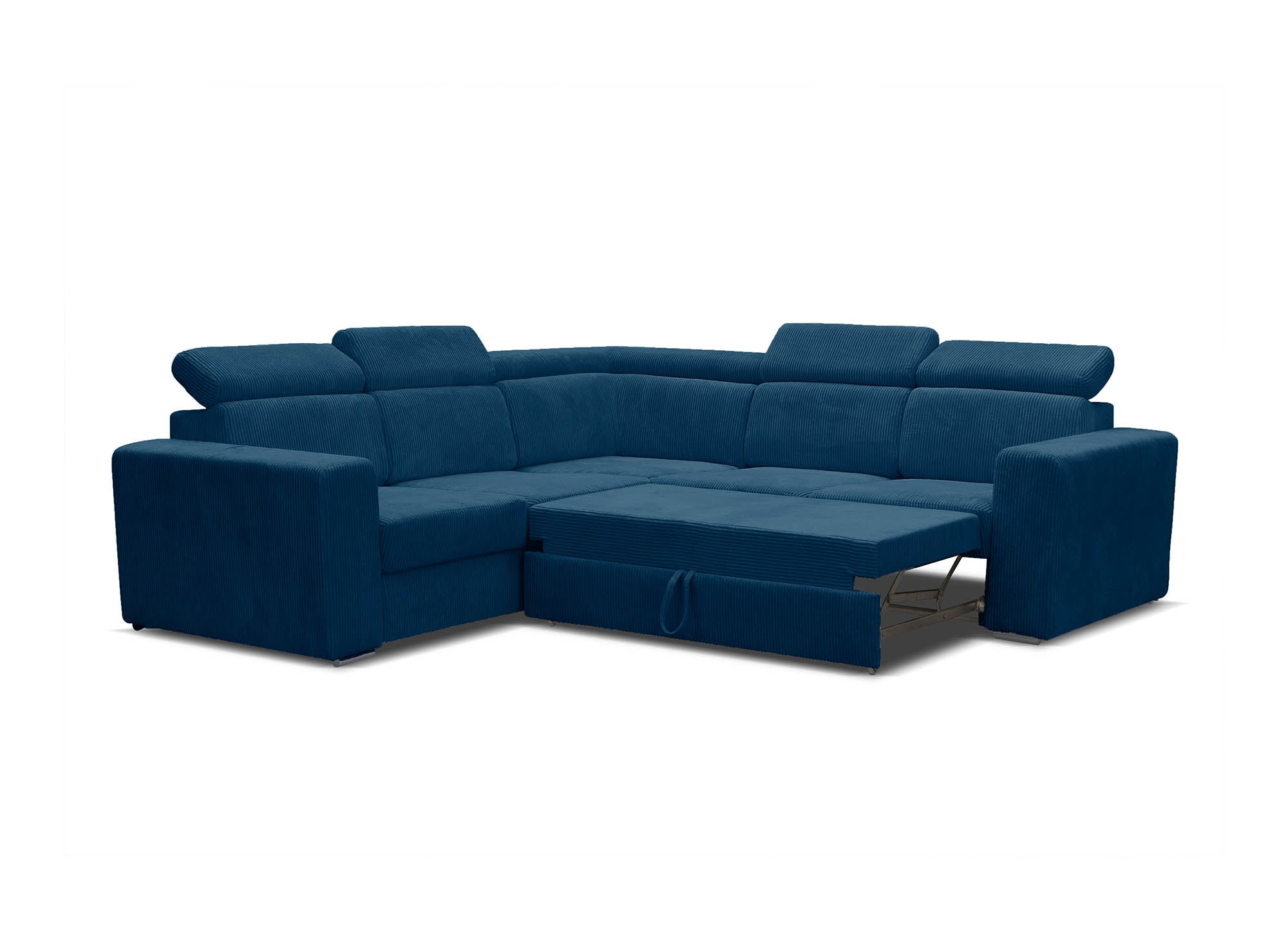 Sofá esquinero convertible y reversible MERYL en pana azul