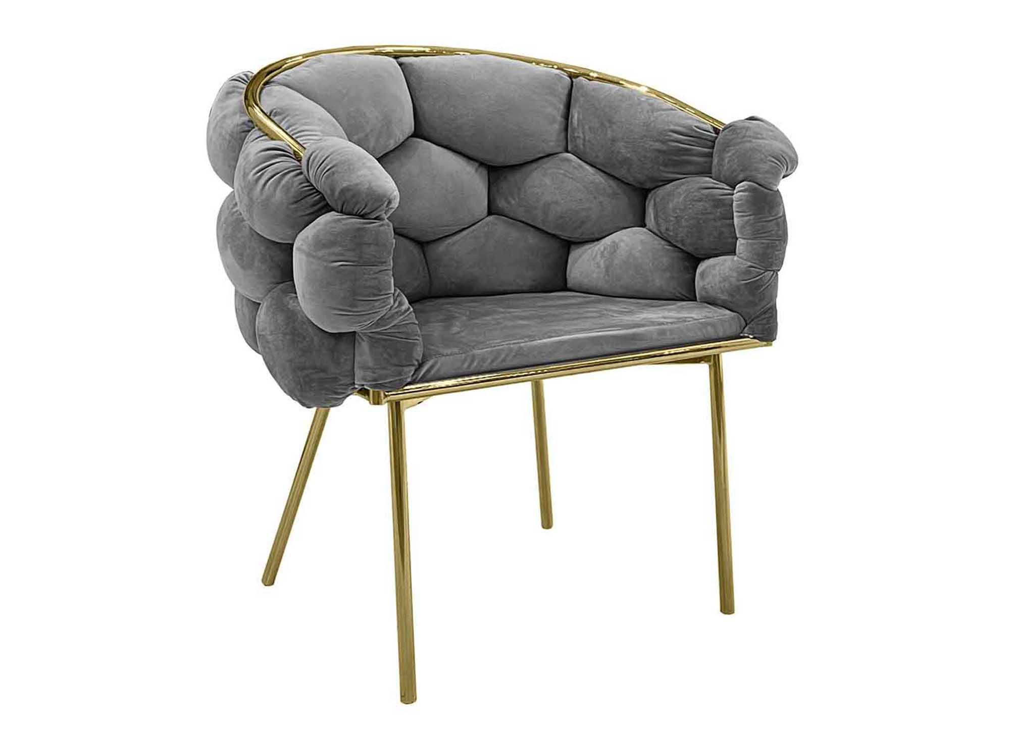 Juego de 2 sillas CHARLOTTE en terciopelo gris con patas de metal dorado