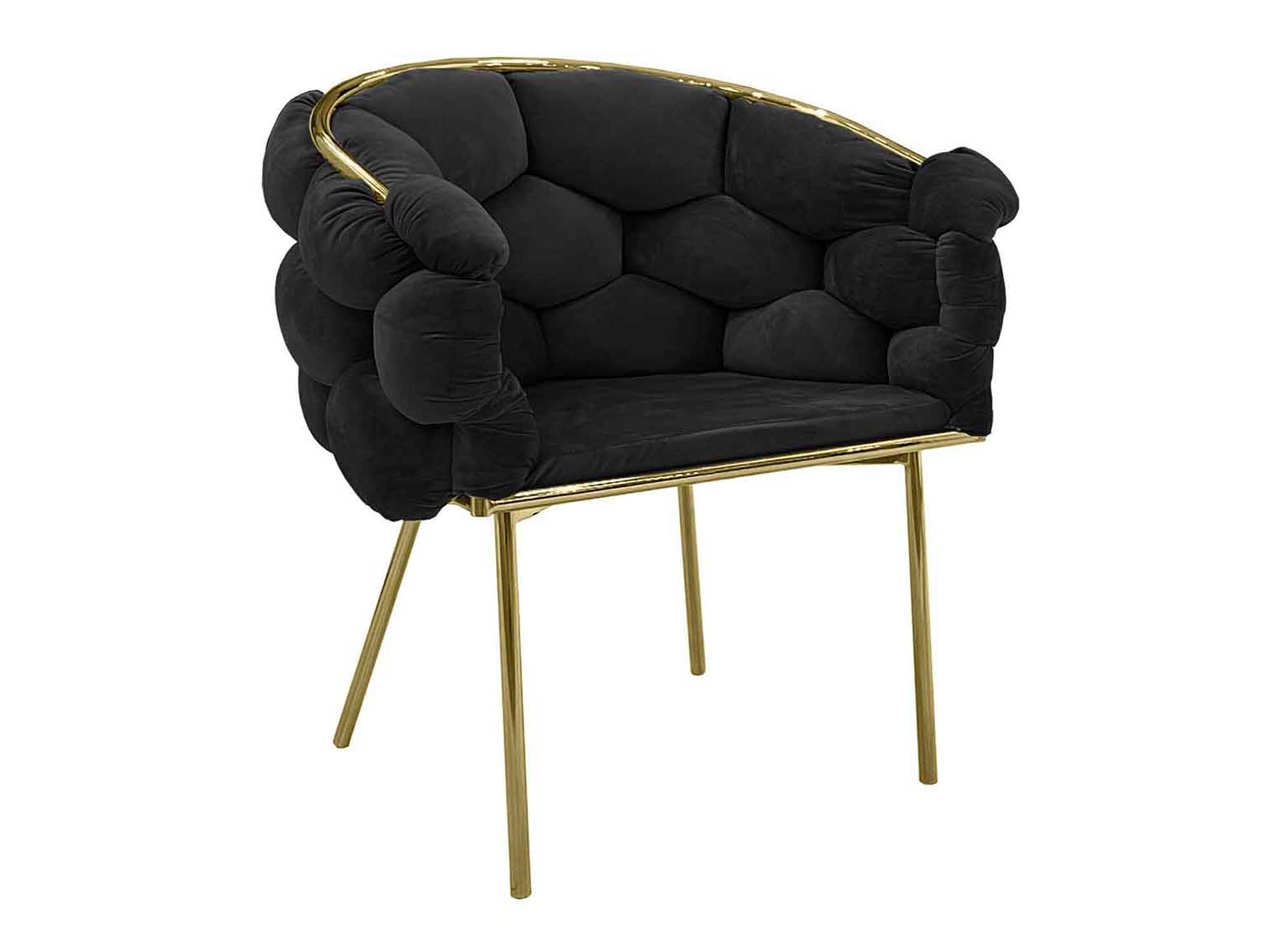 Juego de 2 sillas CHARLOTTE de terciopelo negro con patas de metal dorado