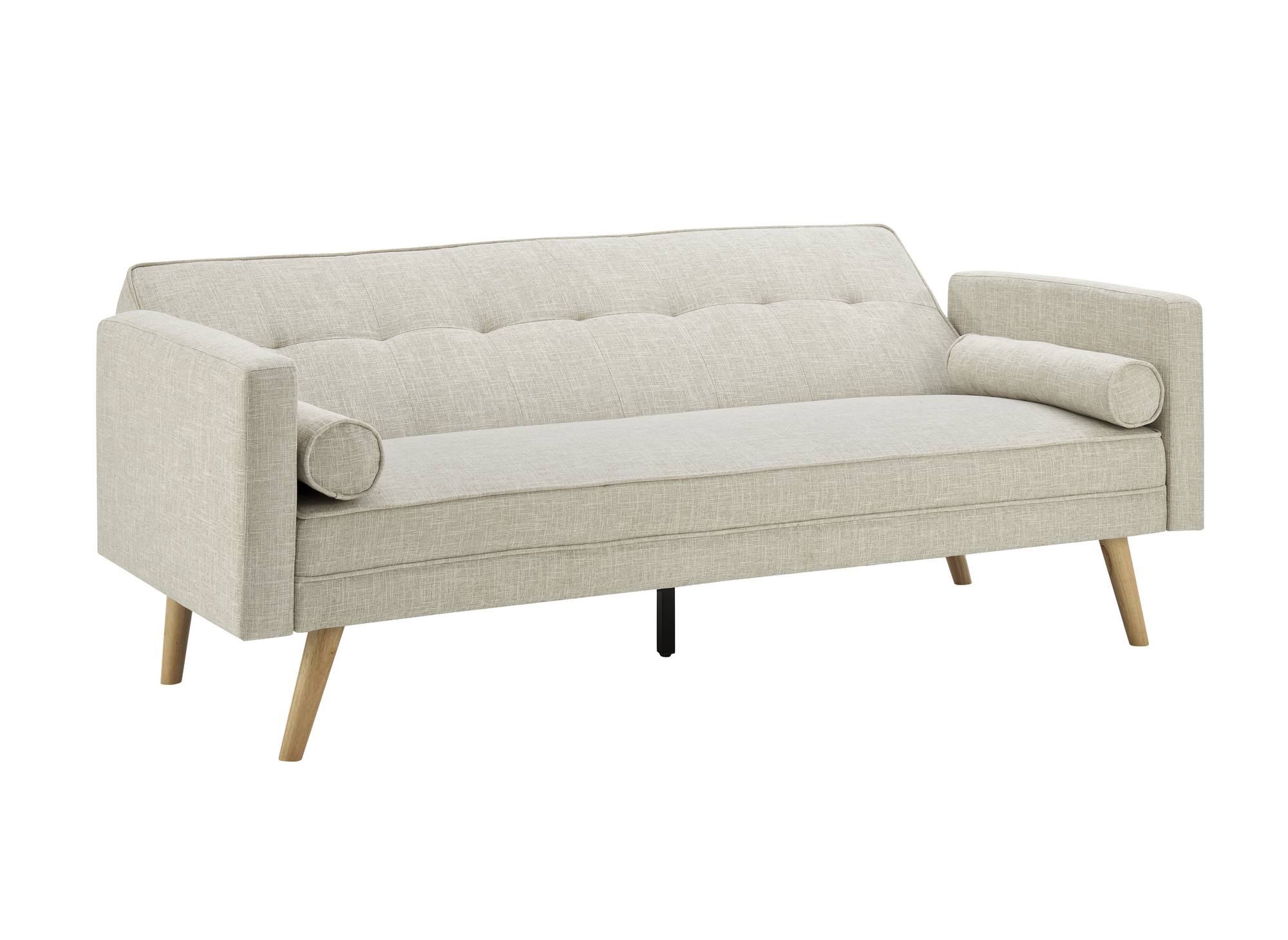 Sofá cama TANIA de tela beige con mecanismo clic-clac