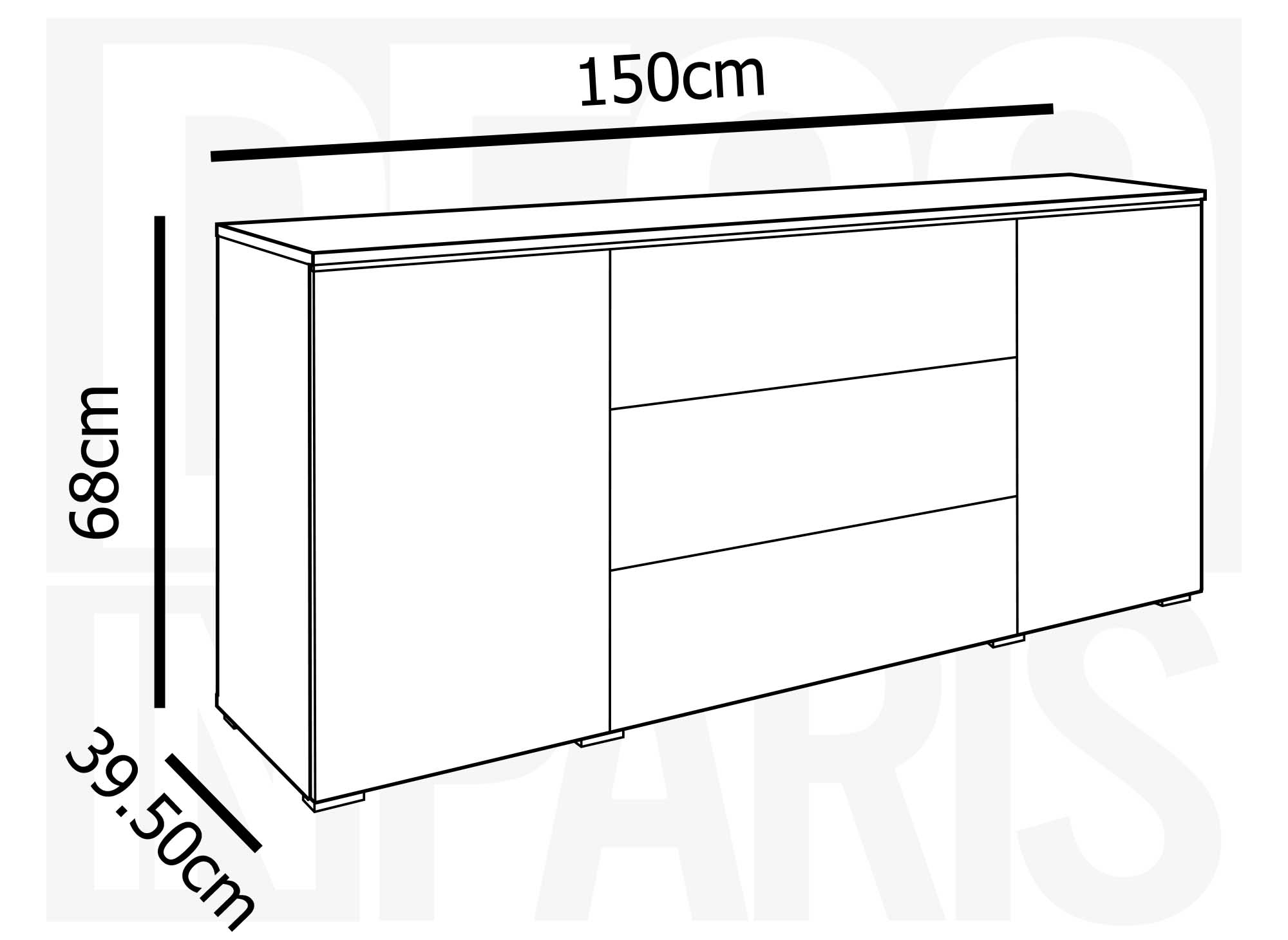 Aparador blanco de 2 puertas y 3 cajones con iluminación LED - ALEXIA