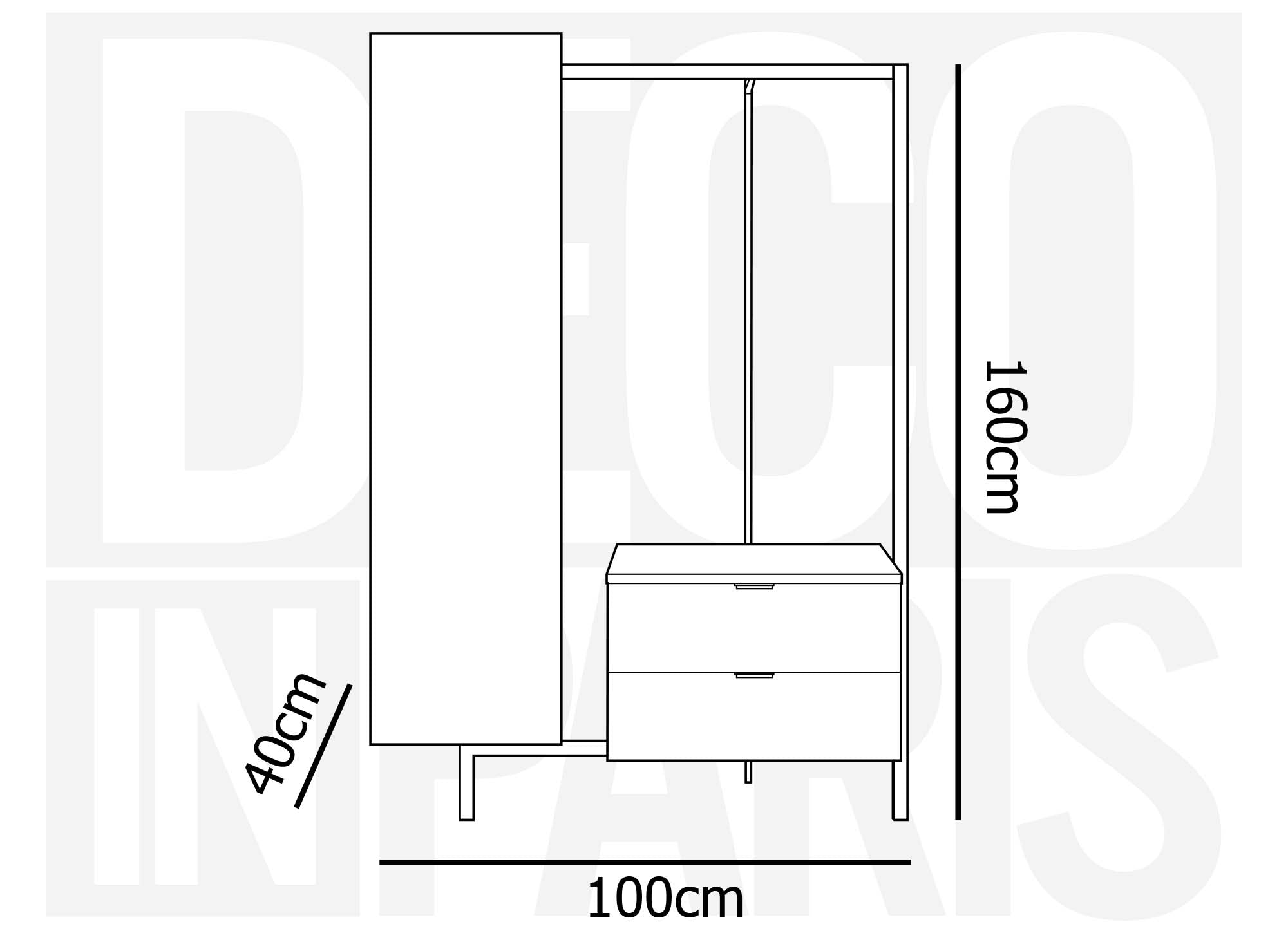 Mueble de entrada GLENN con armario con espejo y 2 cajones en madera y metal.