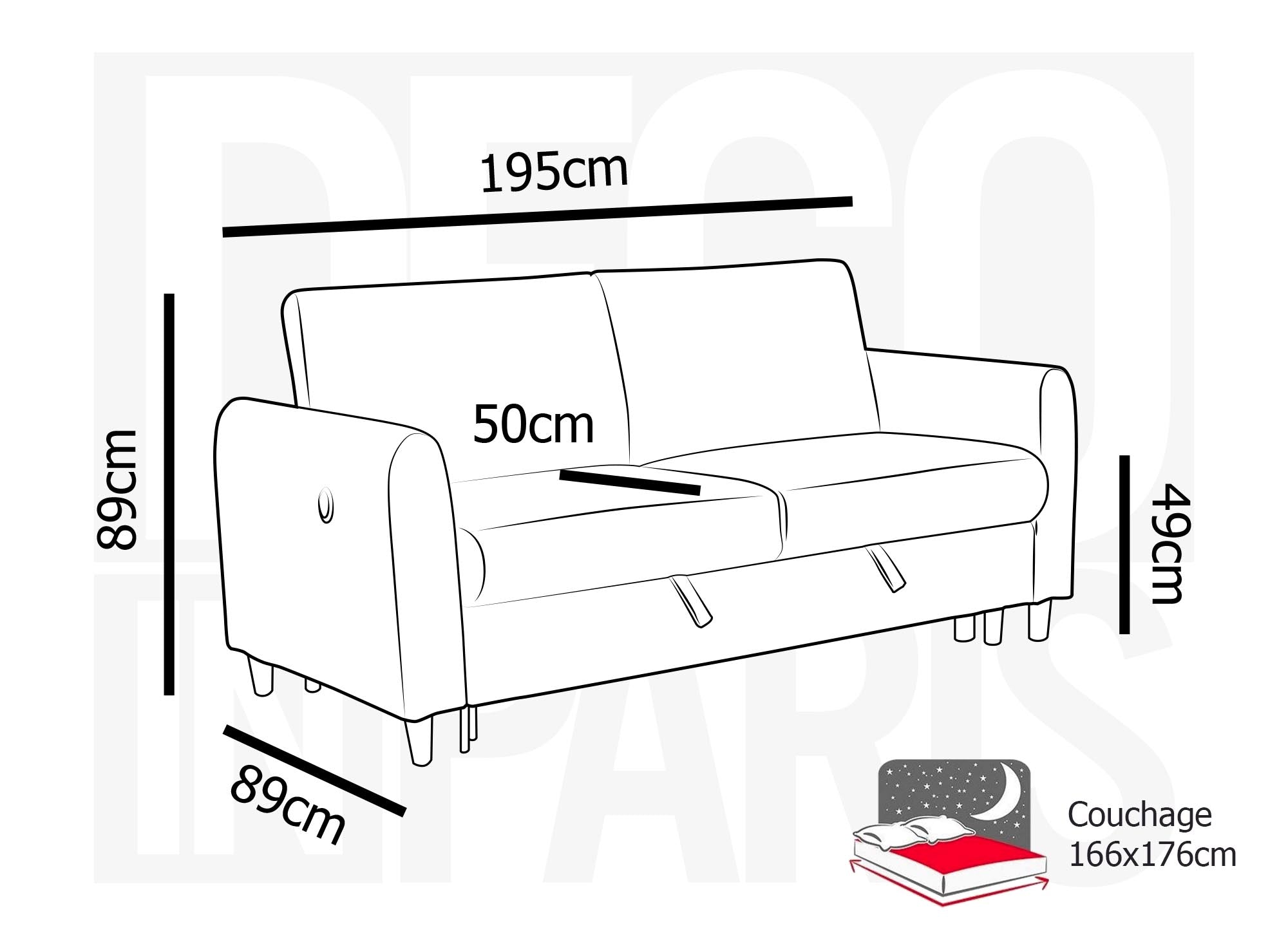 Sofá cama de 3 plazas ROSS en tela de lino negra