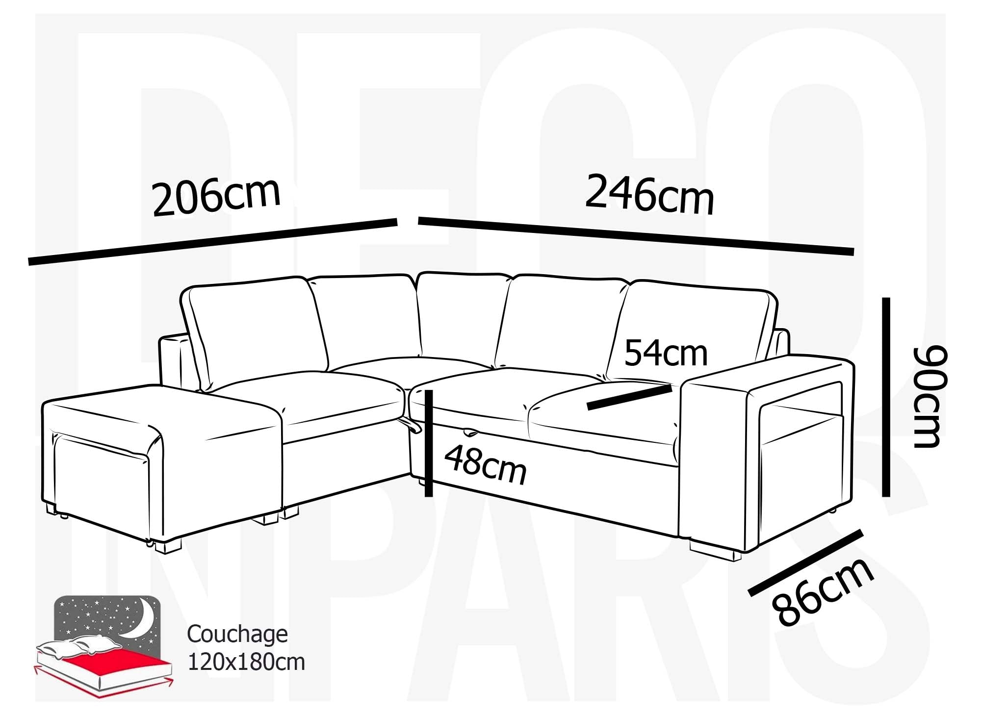Sofá cama esquinero ALBAN en tela gris oscuro - Esquina izquierda