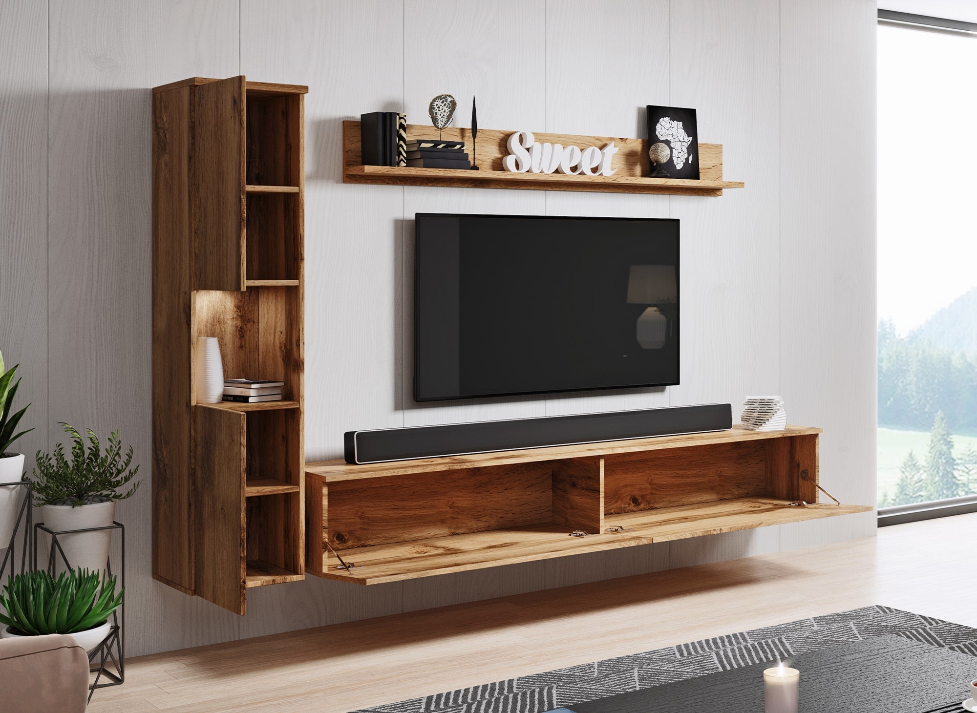 Mueble de TV contemporáneo de roble con iluminación LED - ELIOTE