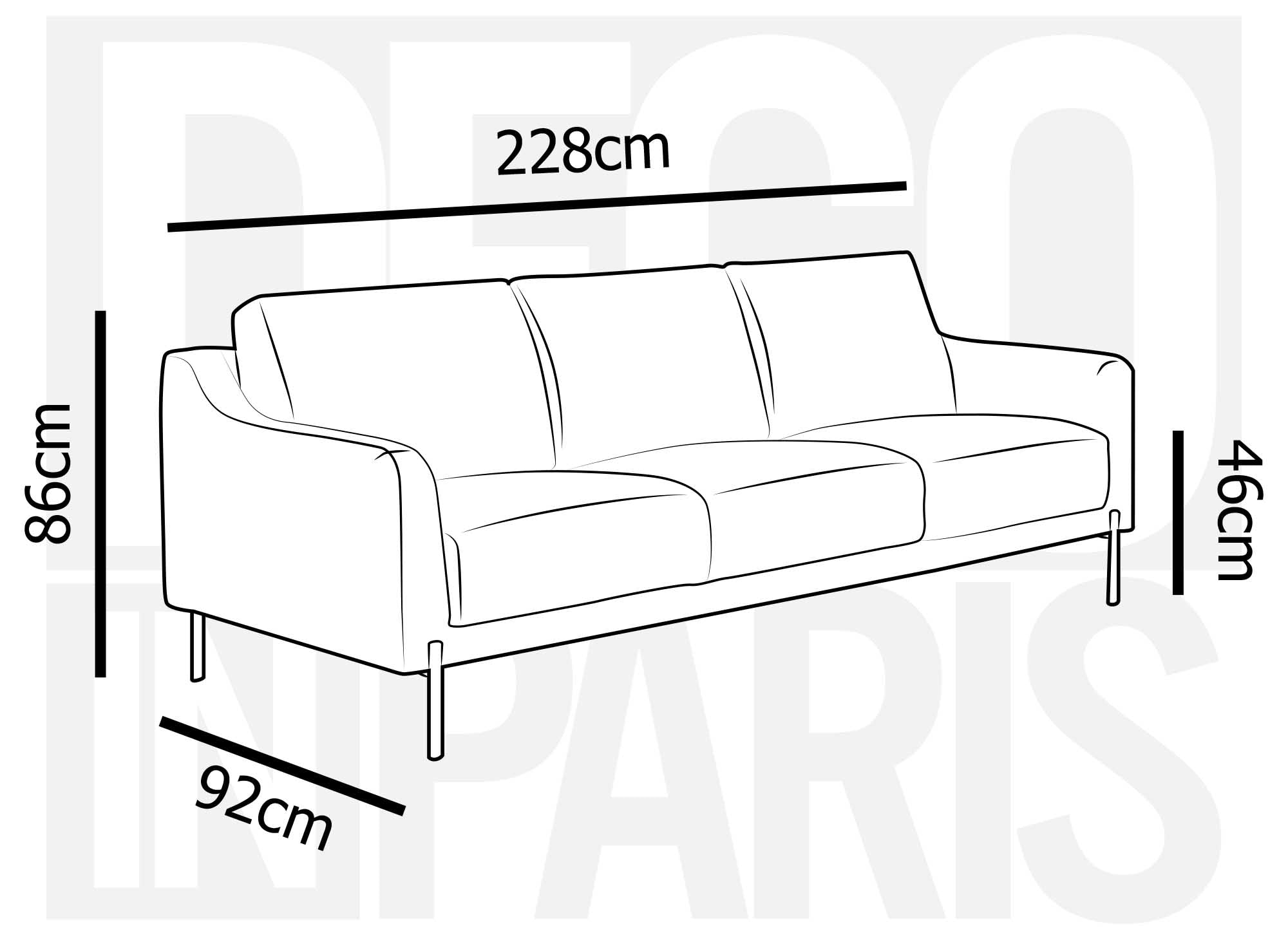 Sofá recto de 3 plazas CELINE en terciopelo gris