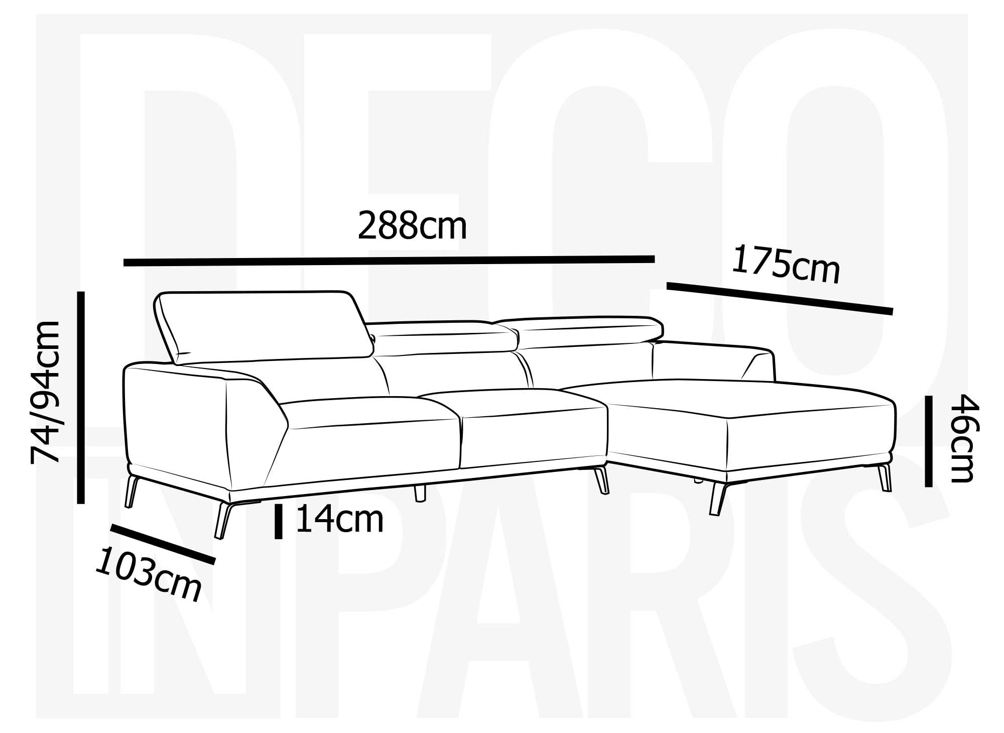 Sofá esquinero KALISTA con chaise longue en tela beige - Esquina derecha
