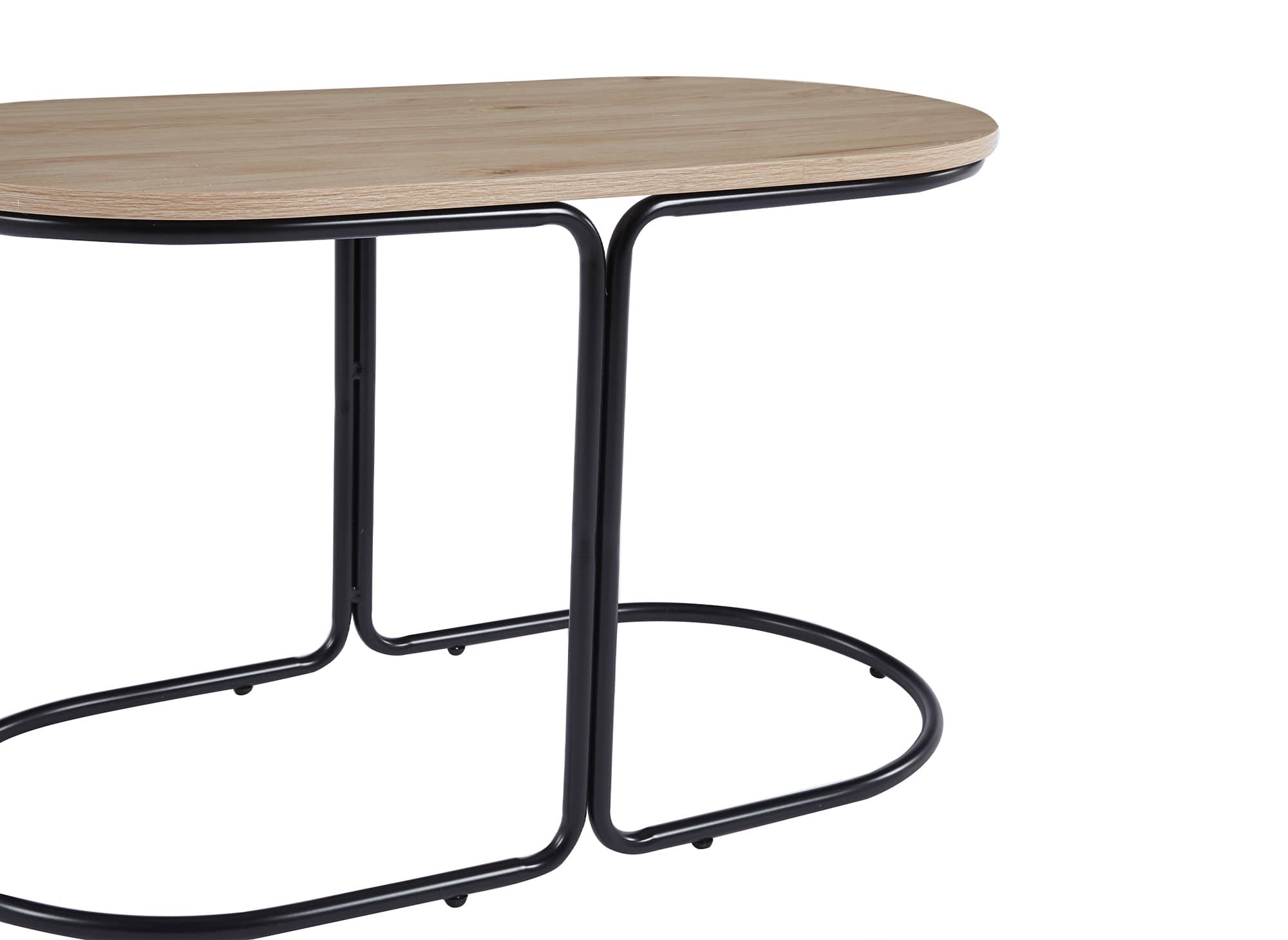 Conjunto de mesa de centro JUDITH en color madera con 2 pufs de tela beige