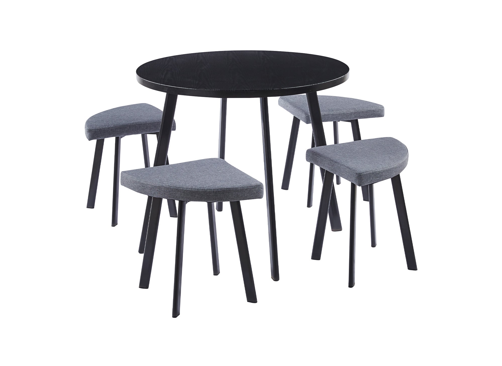 Conjunto de mesa de comedor IRINA de madera negra con 4 taburetes grises