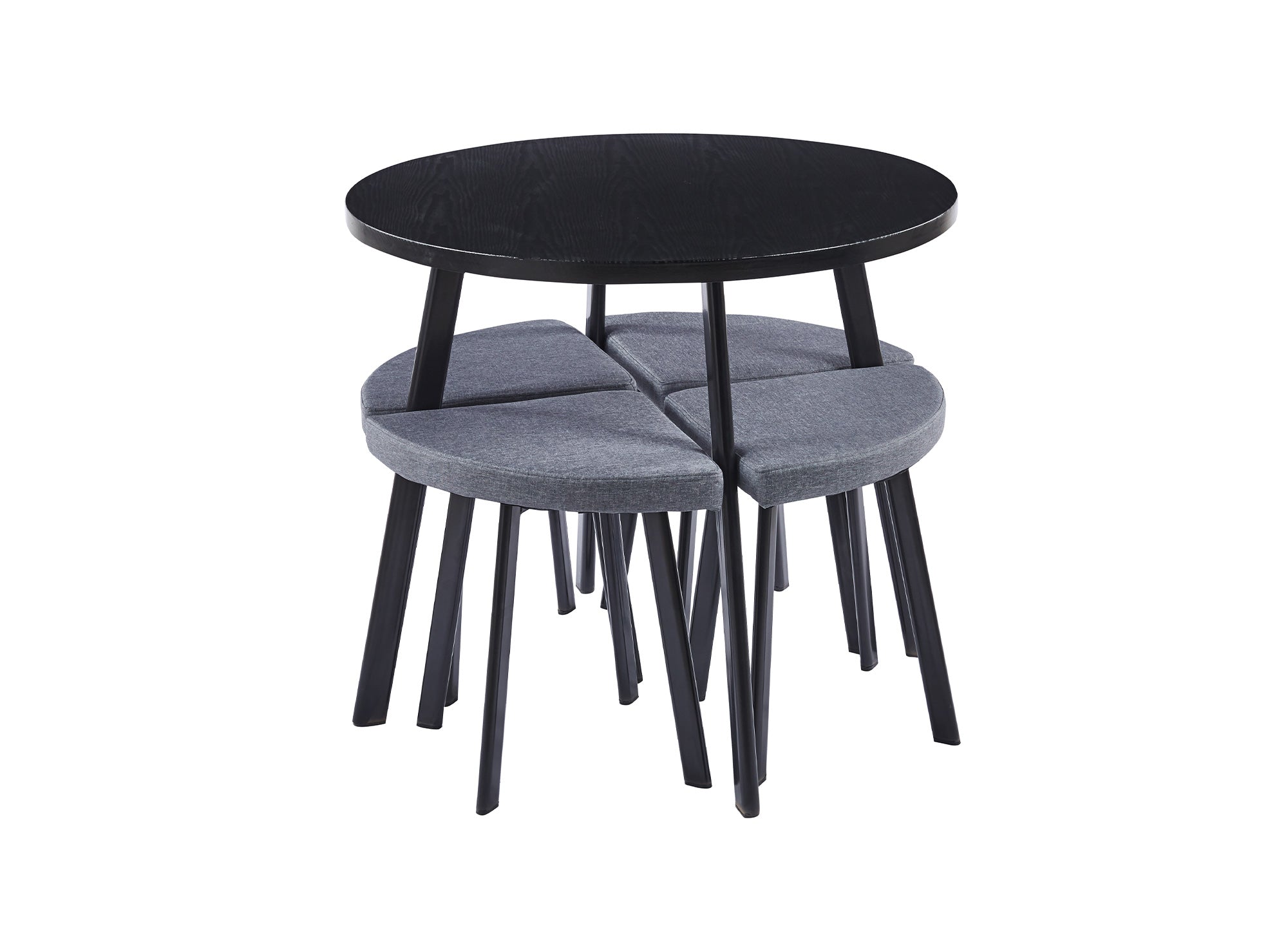 Conjunto de mesa de comedor IRINA de madera negra con 4 taburetes grises