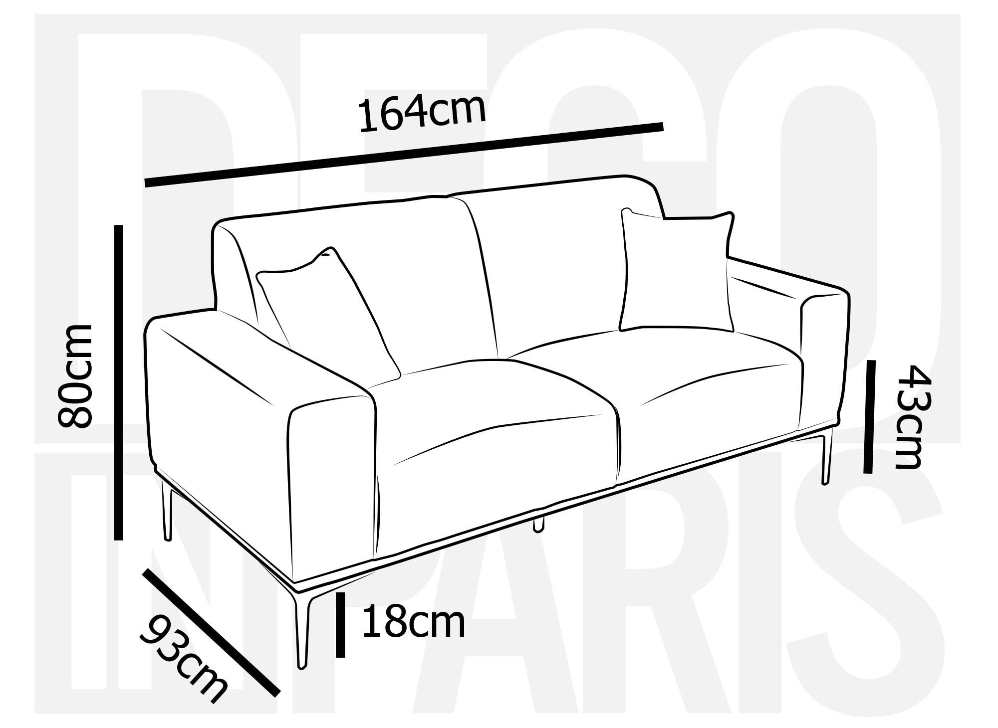 Sofá ARNOLD de 2 plazas en tela gris claro