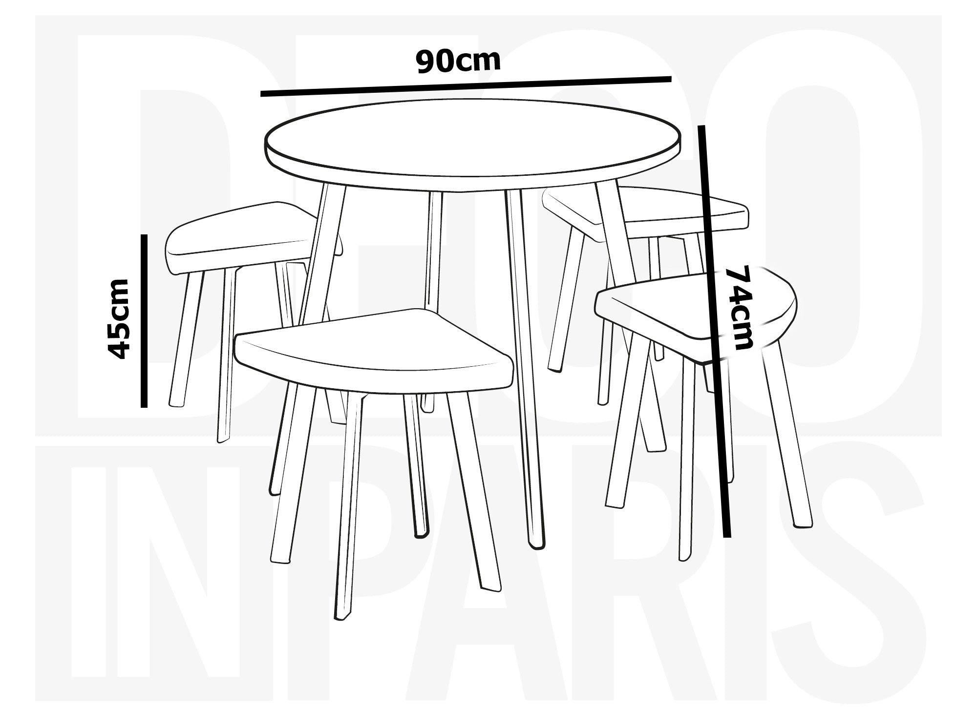 Conjunto de mesa de comedor IRINA de madera negra con 4 taburetes grises