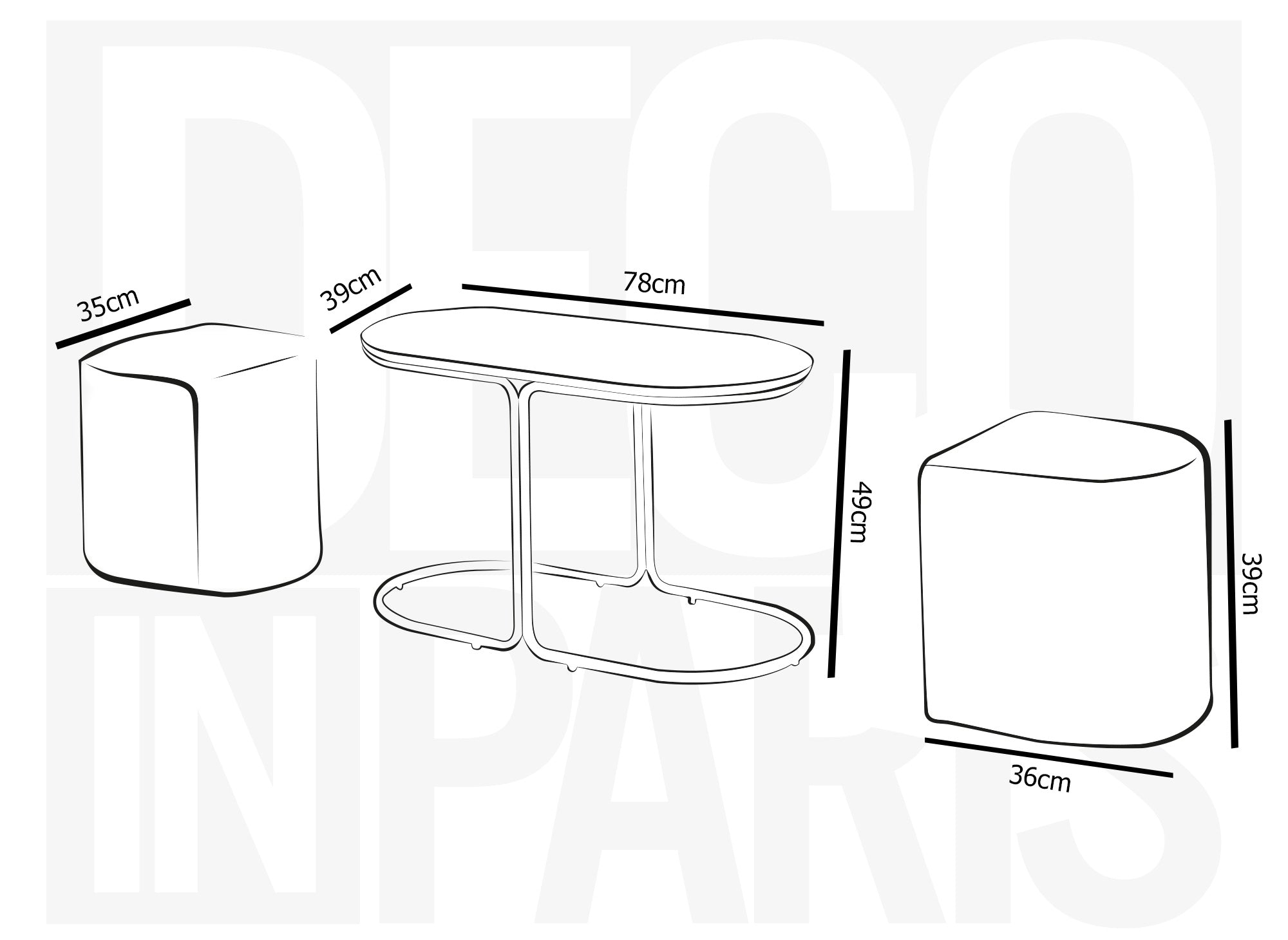 Conjunto de mesa de centro JUDITH en color madera con 2 pufs de tela beige