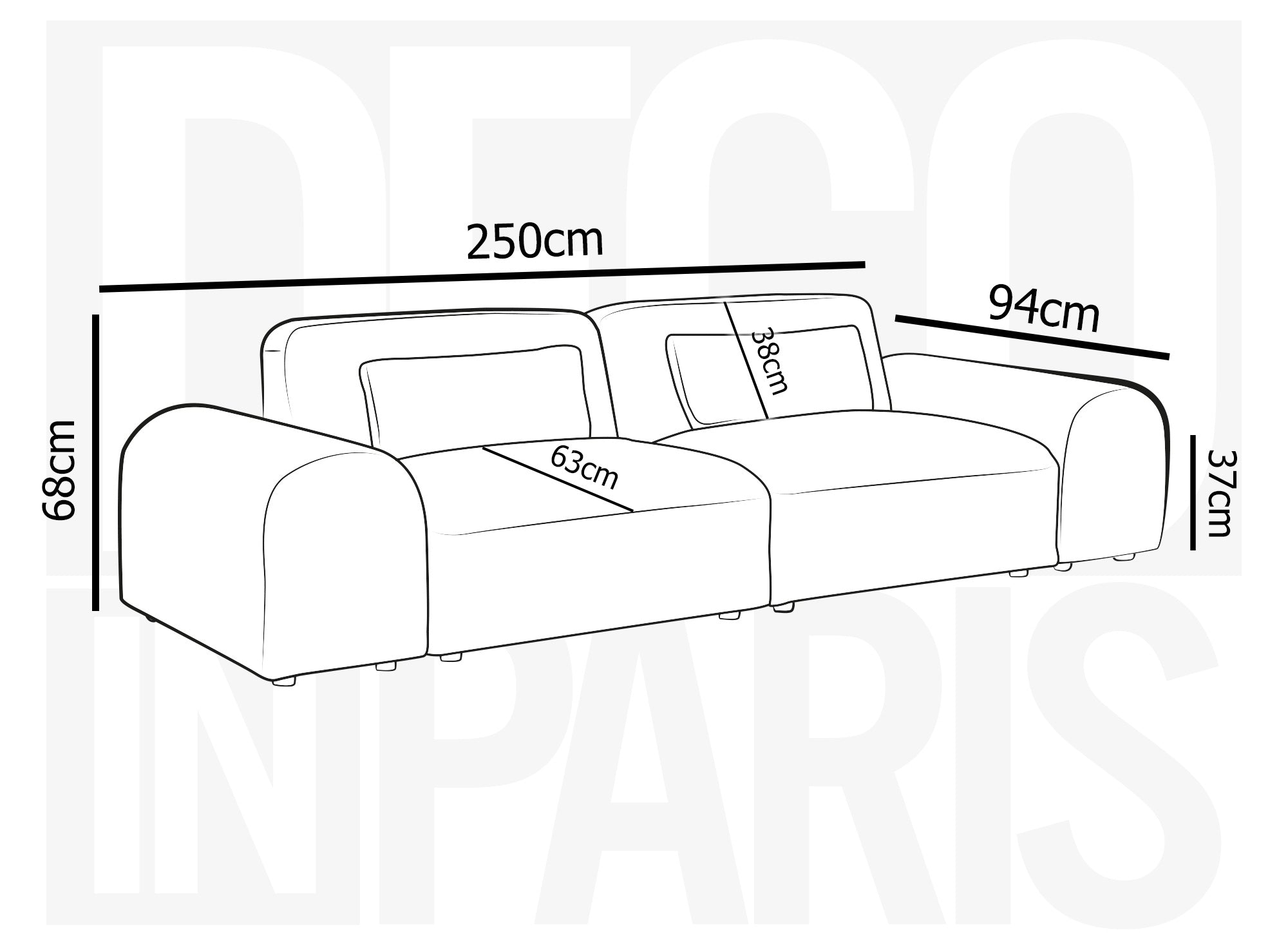 Sofá contemporáneo EMMA de 3 plazas en tela gris