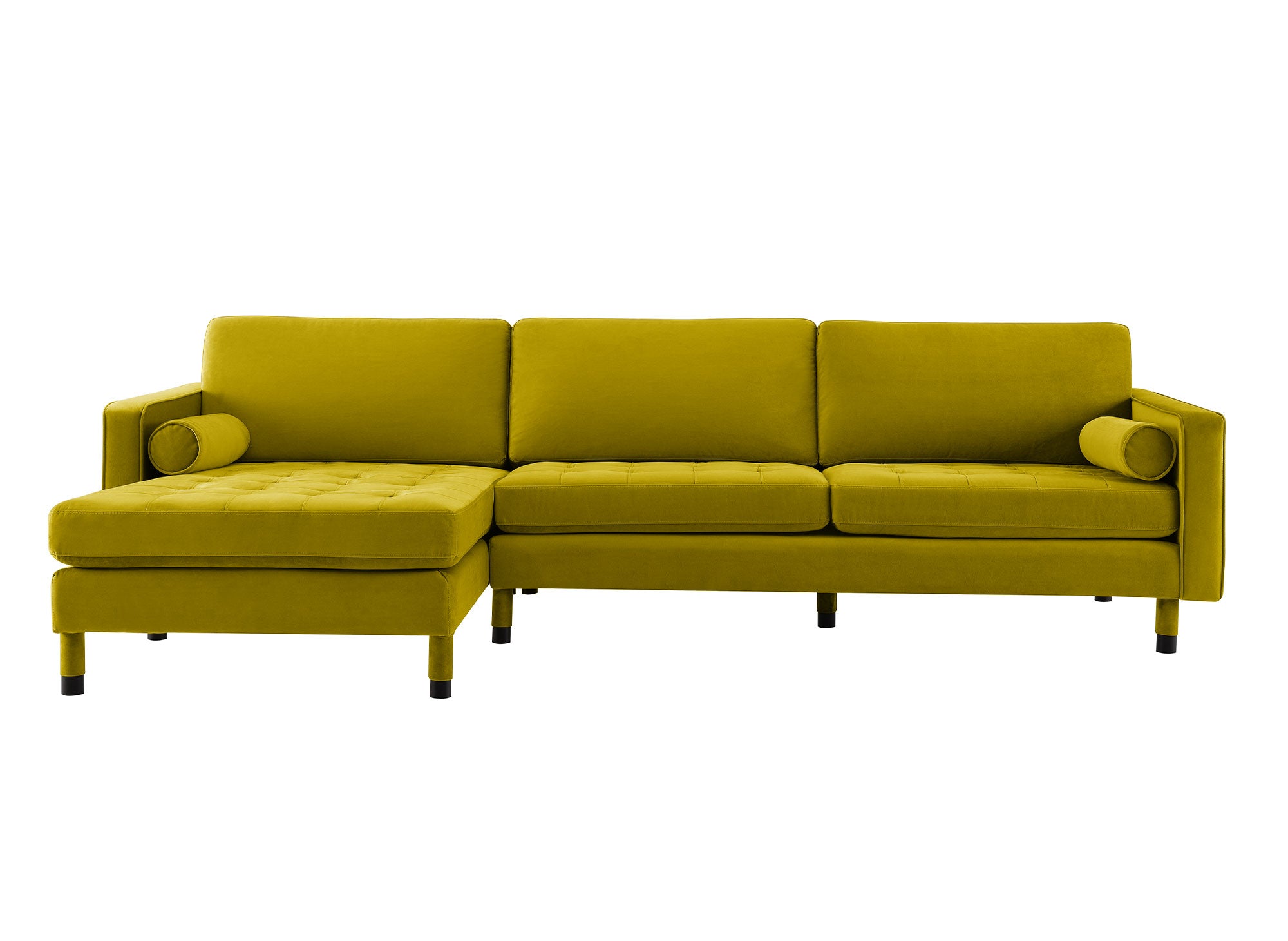 Sofá esquinero escandinavo SALAMBO en terciopelo verde dorado - Esquina izquierda