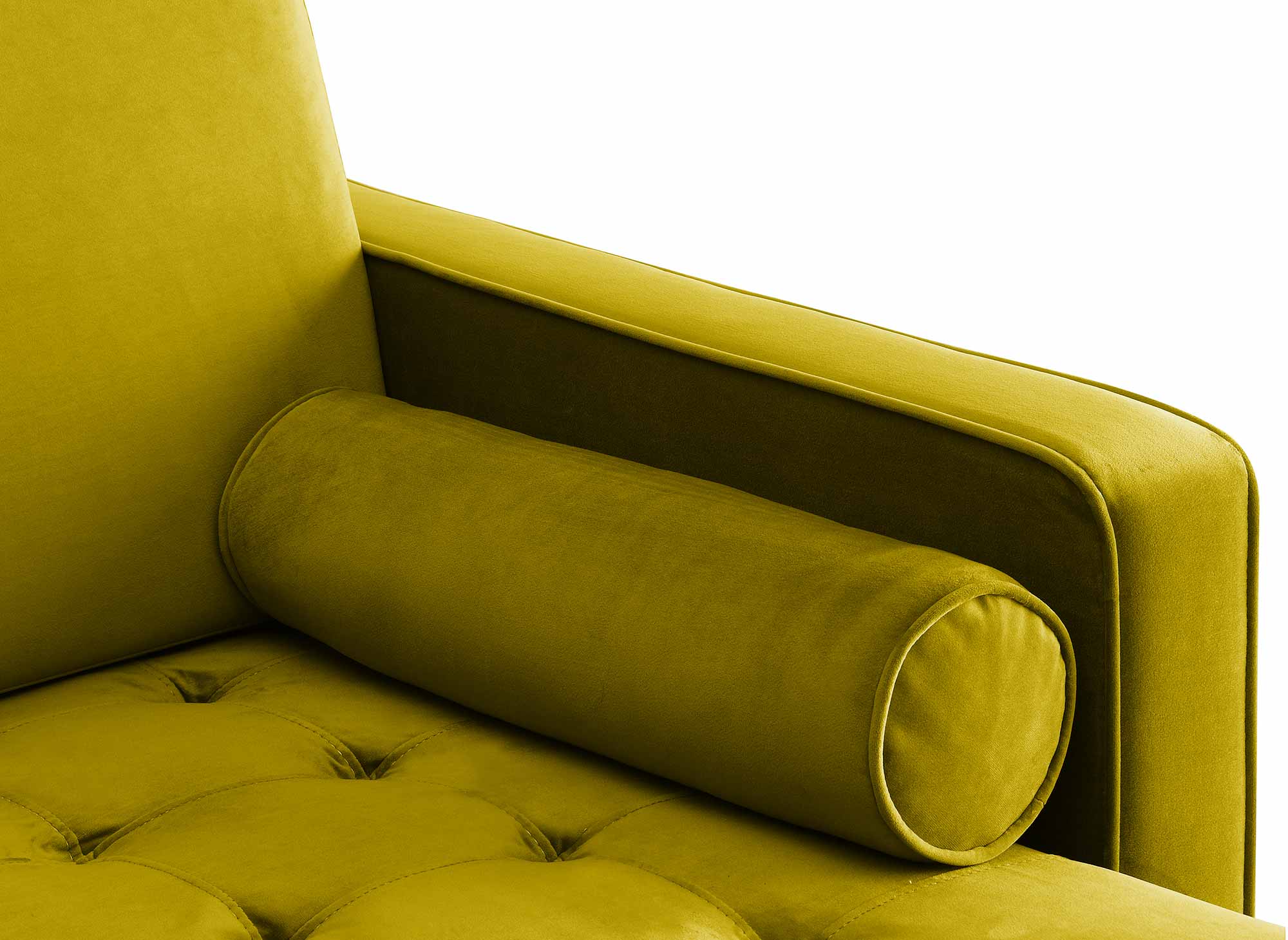 Sofá esquinero escandinavo SALAMBO en terciopelo verde dorado - Esquina derecha