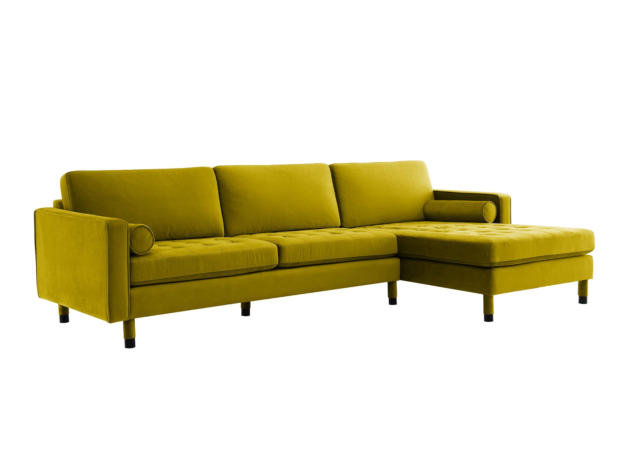 Sofá esquinero escandinavo SALAMBO en terciopelo verde dorado - Esquina derecha