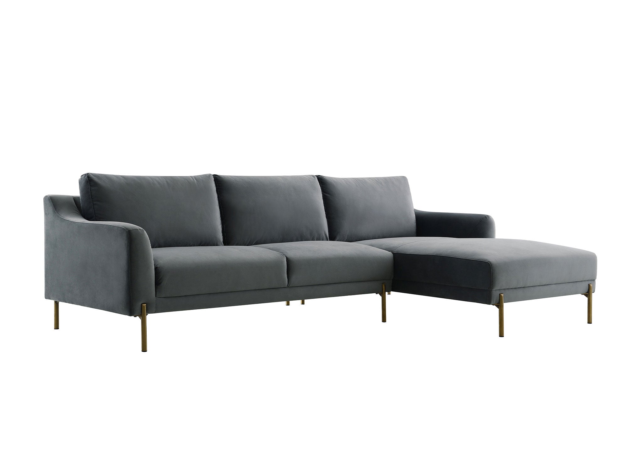 Sofá esquinero CELINE con chaise longue en terciopelo gris - Esquina derecha