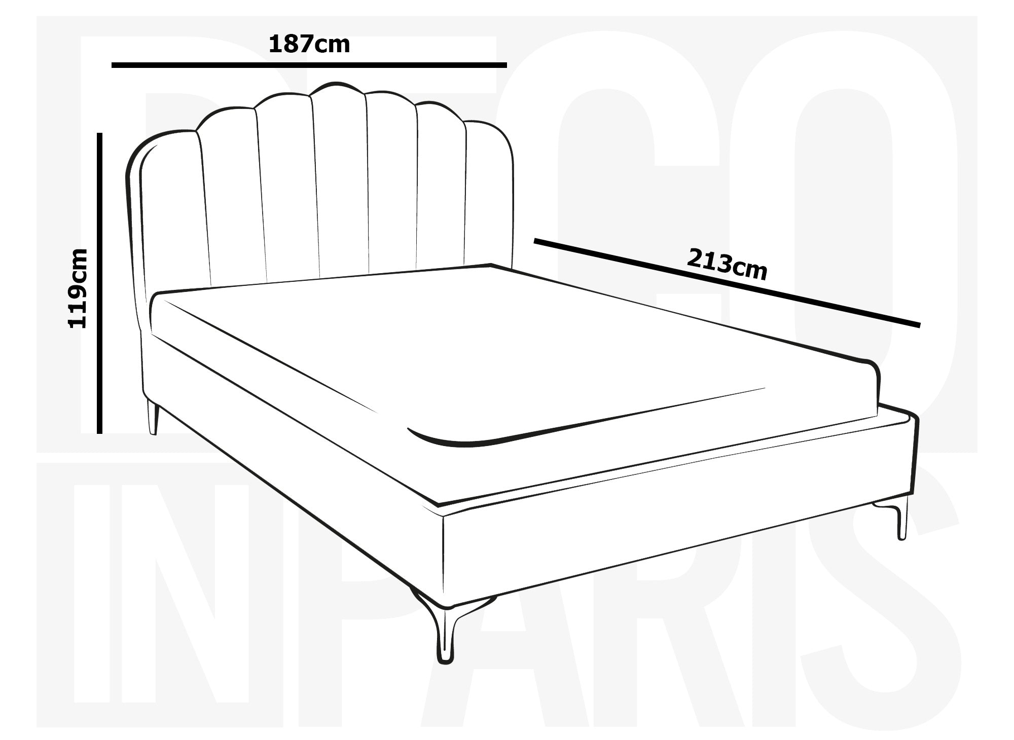 Cama doble MARION de terciopelo beige, 180 x 200 cm
