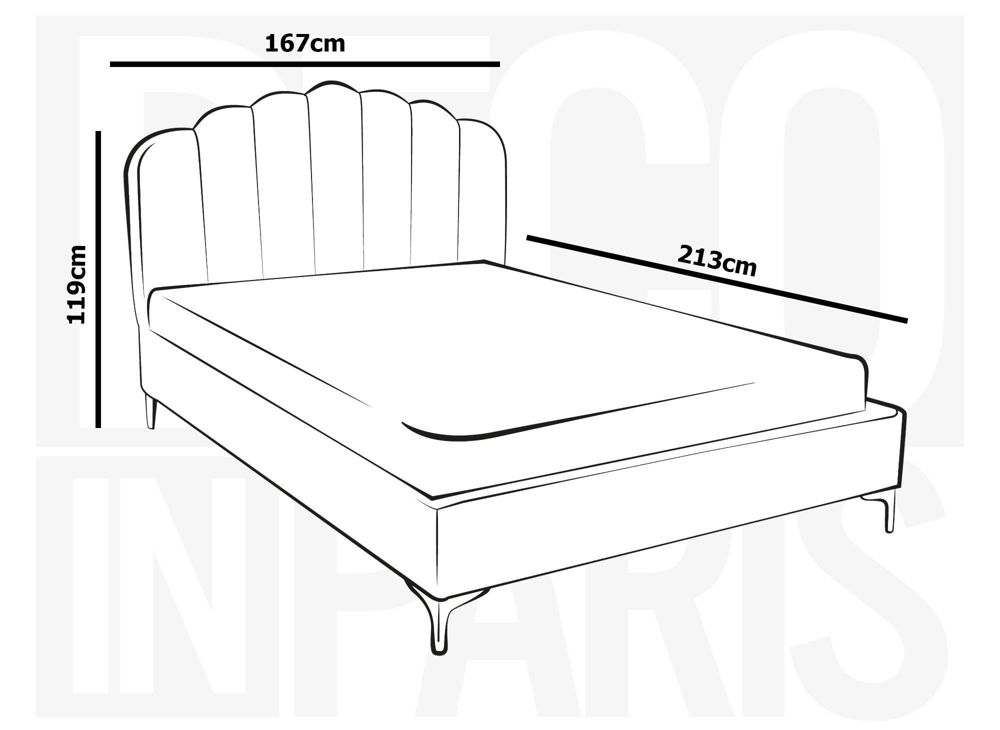 Cama doble MARION de terciopelo beige, 160 x 200 cm