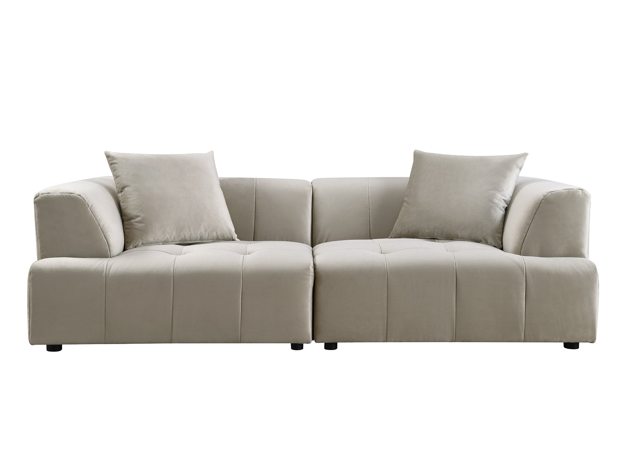 Sofá recto de 3 plazas KELIA en terciopelo beige