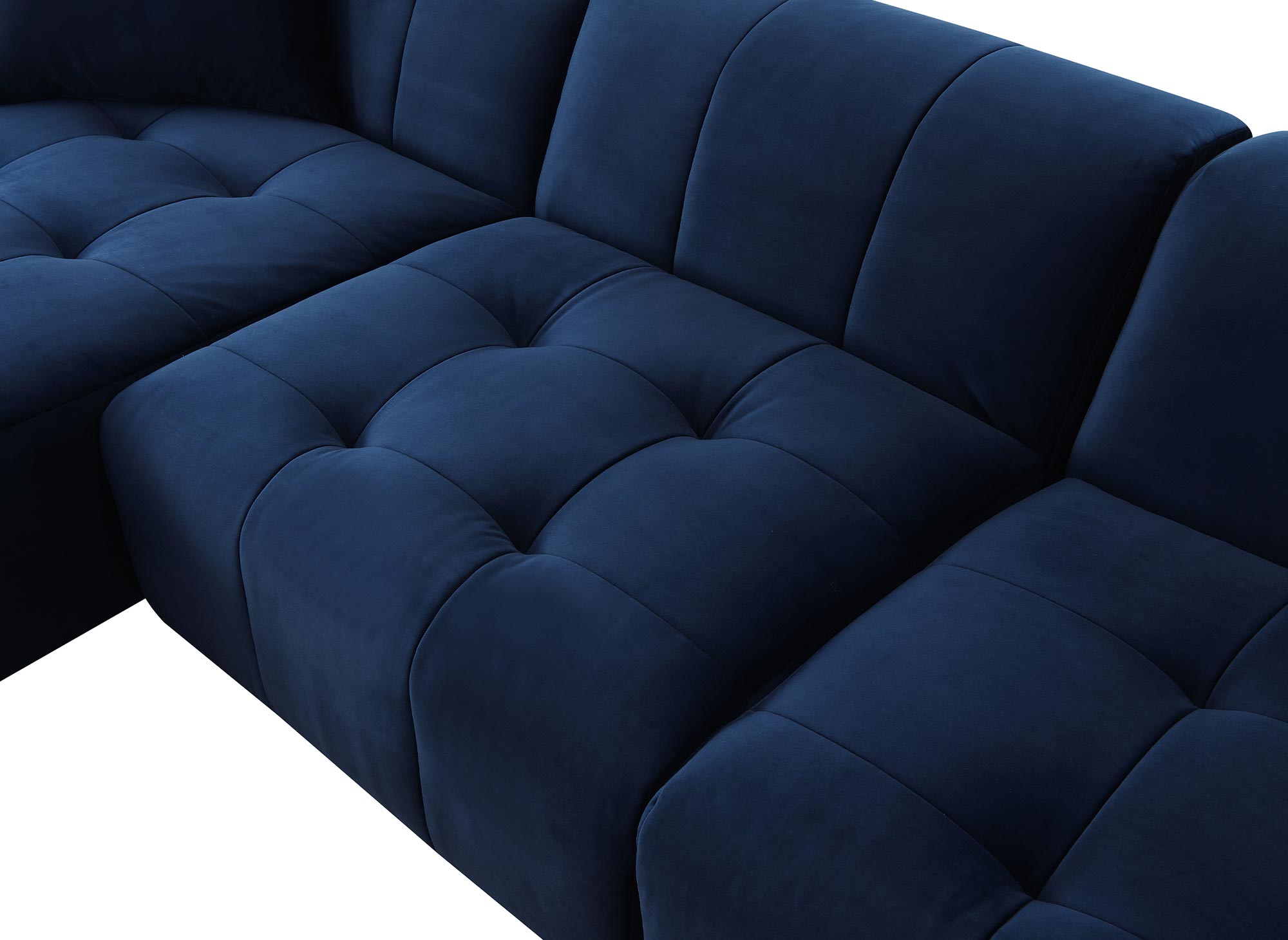 Sofá esquinero KELIA con chaise longue en terciopelo azul - Esquina izquierda
