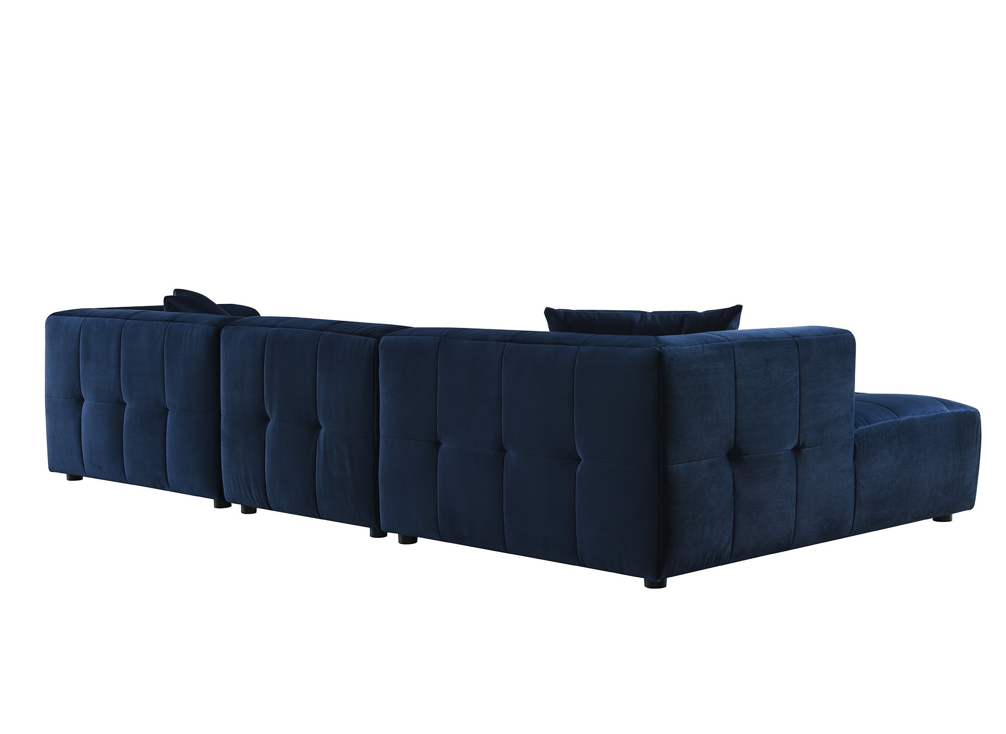 Sofá esquinero KELIA con chaise longue en terciopelo azul - Esquina izquierda