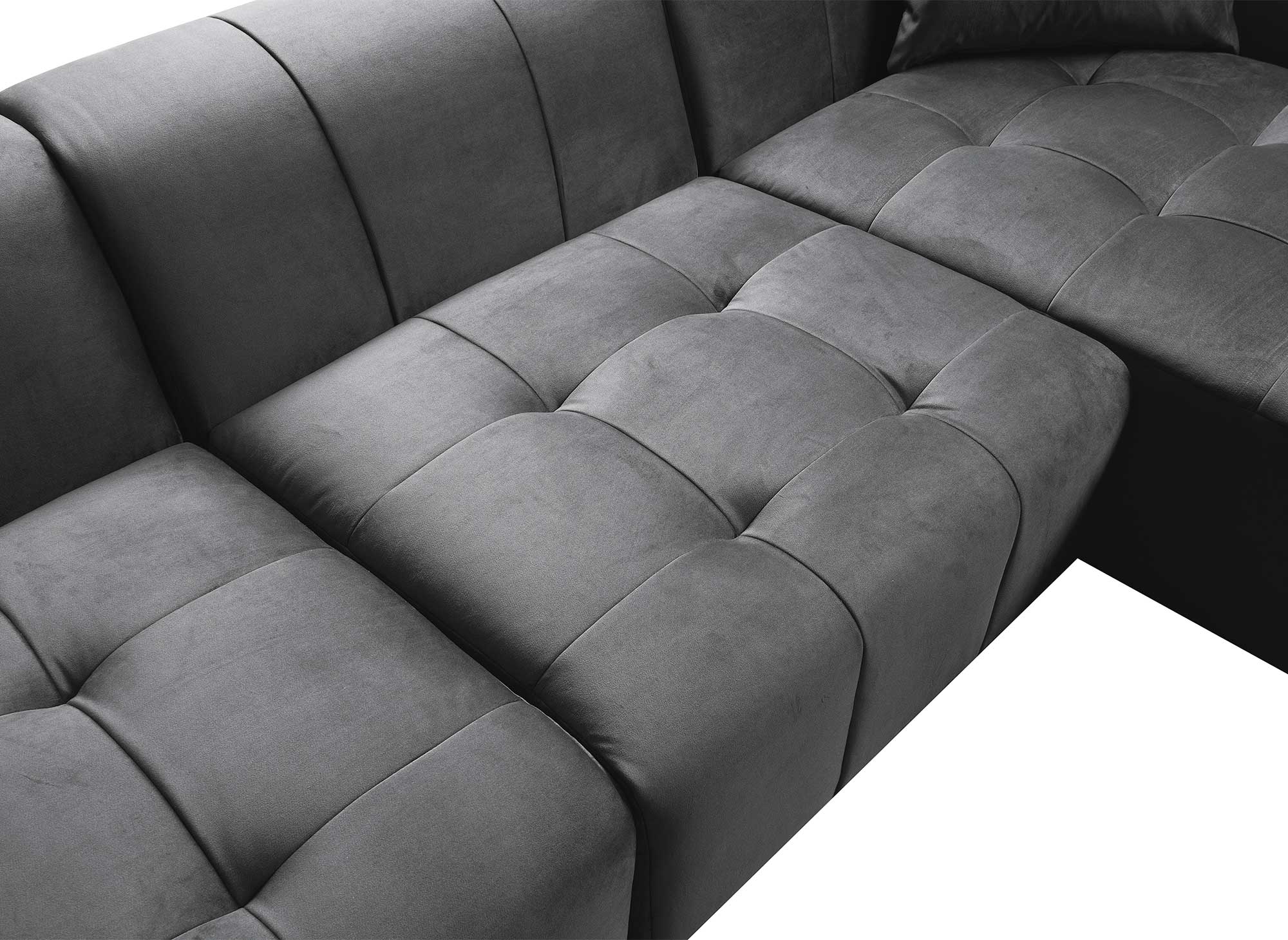 Sofá esquinero KELIA con chaise longue en terciopelo gris - Esquina derecha