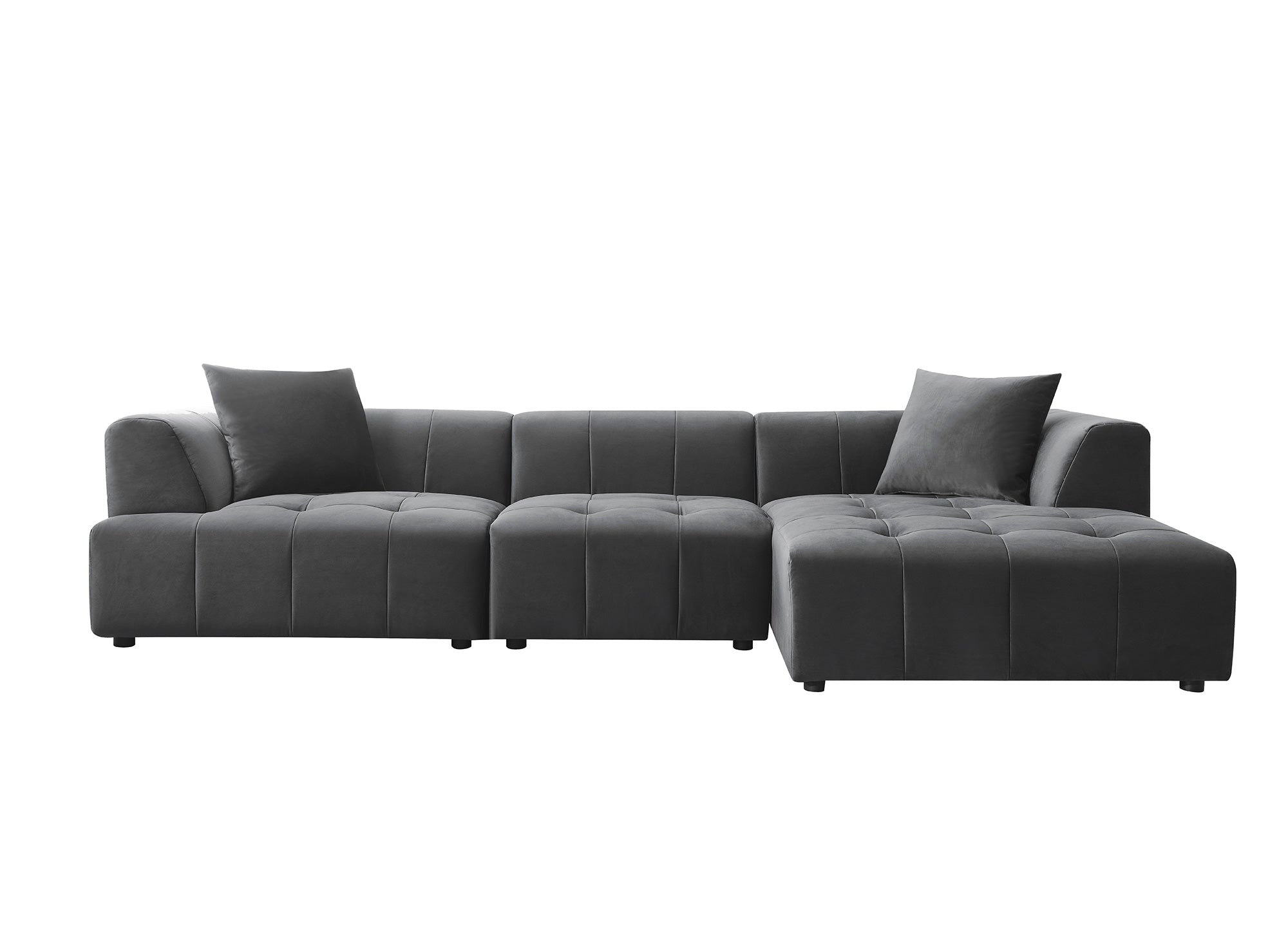 Sofá esquinero KELIA con chaise longue en terciopelo gris - Esquina derecha