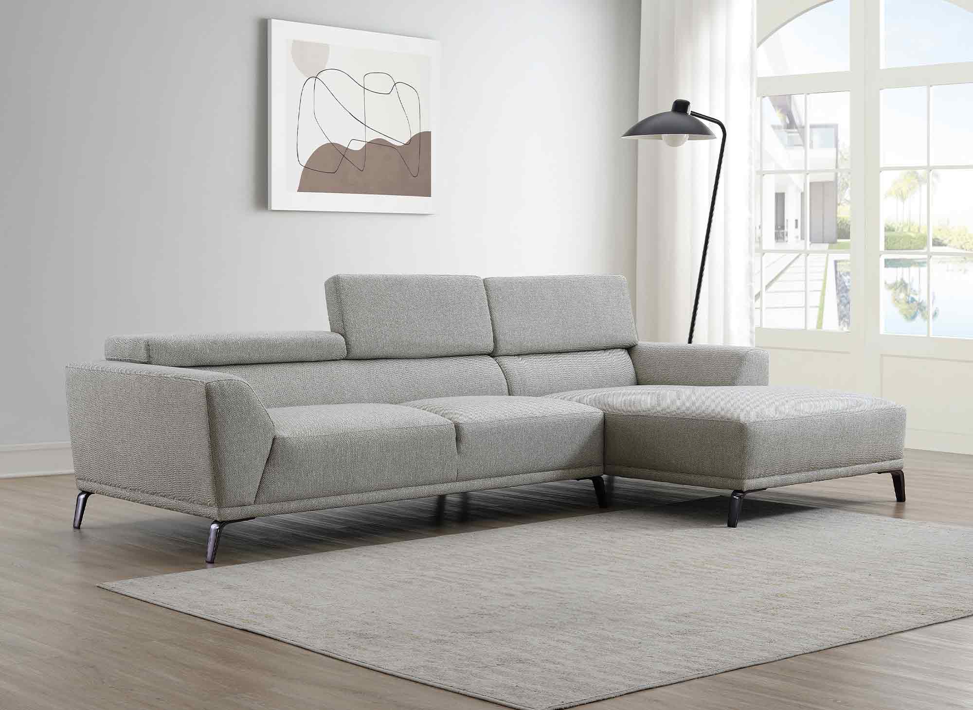 Sofá esquinero KALISTA con chaise longue en tela gris claro - Esquinero derecho