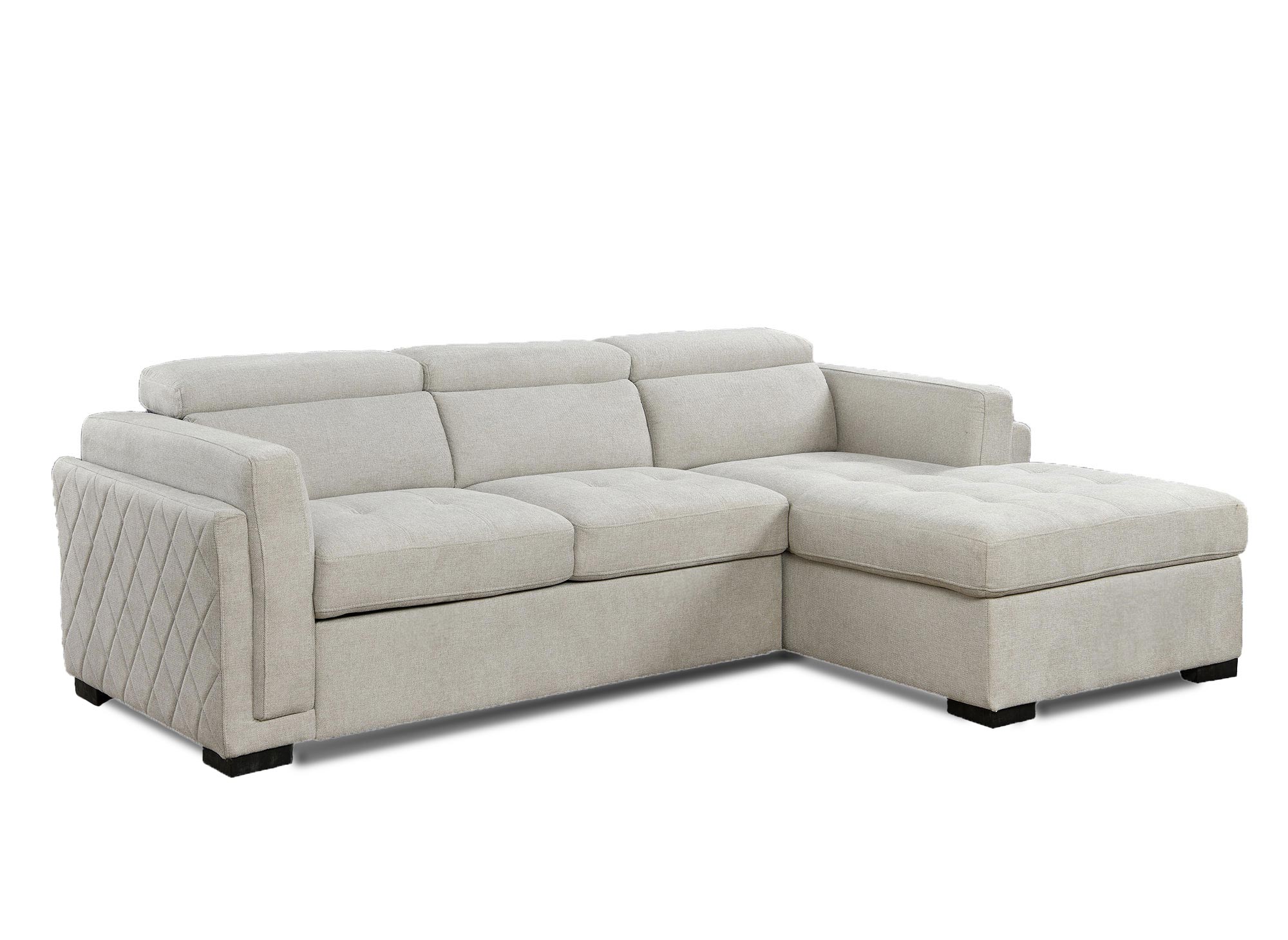 Sofá cama esquinero CHANDLER de tela beige - Esquina derecha