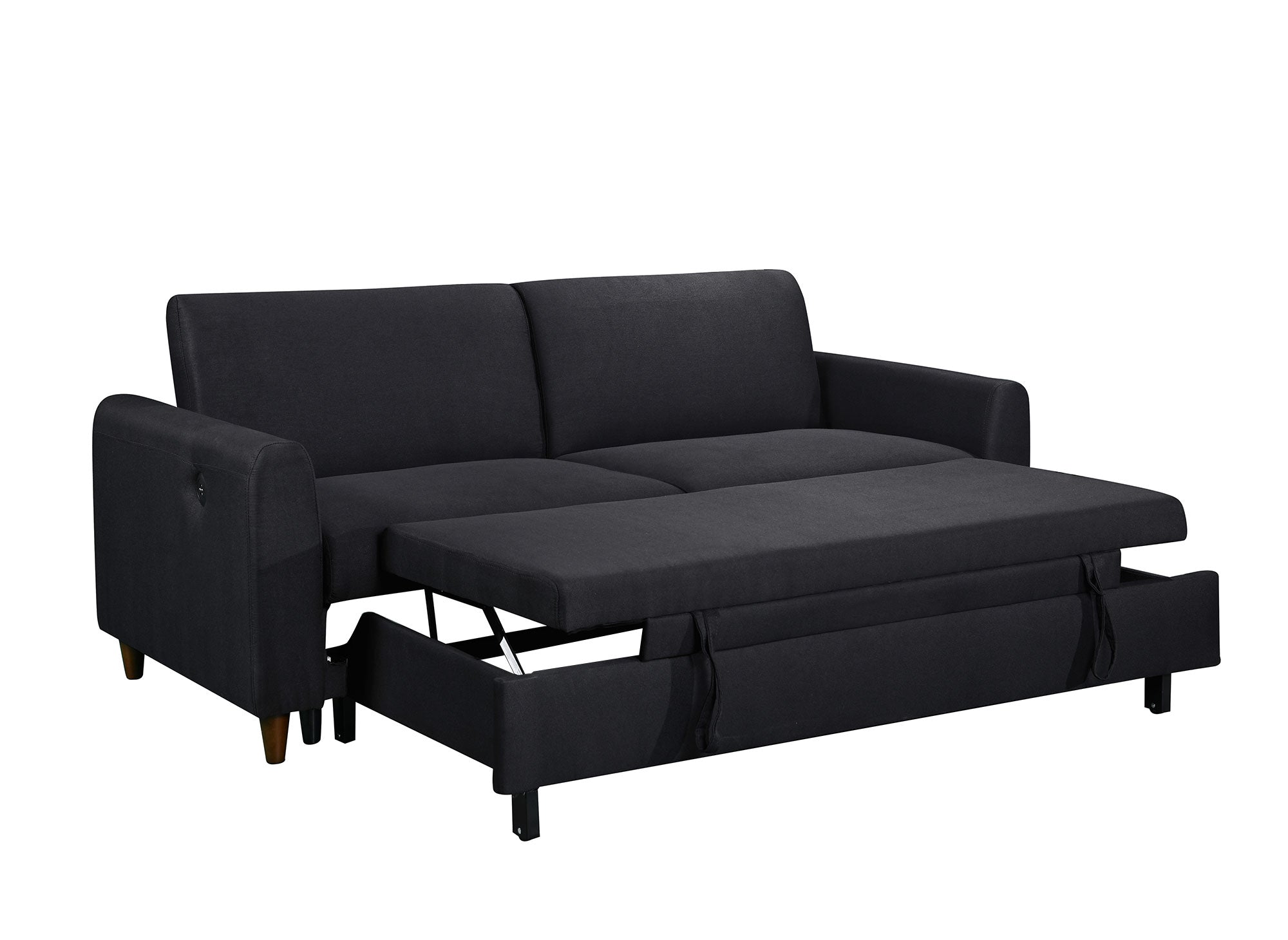 Sofá cama de 3 plazas ROSS en tela de lino negra