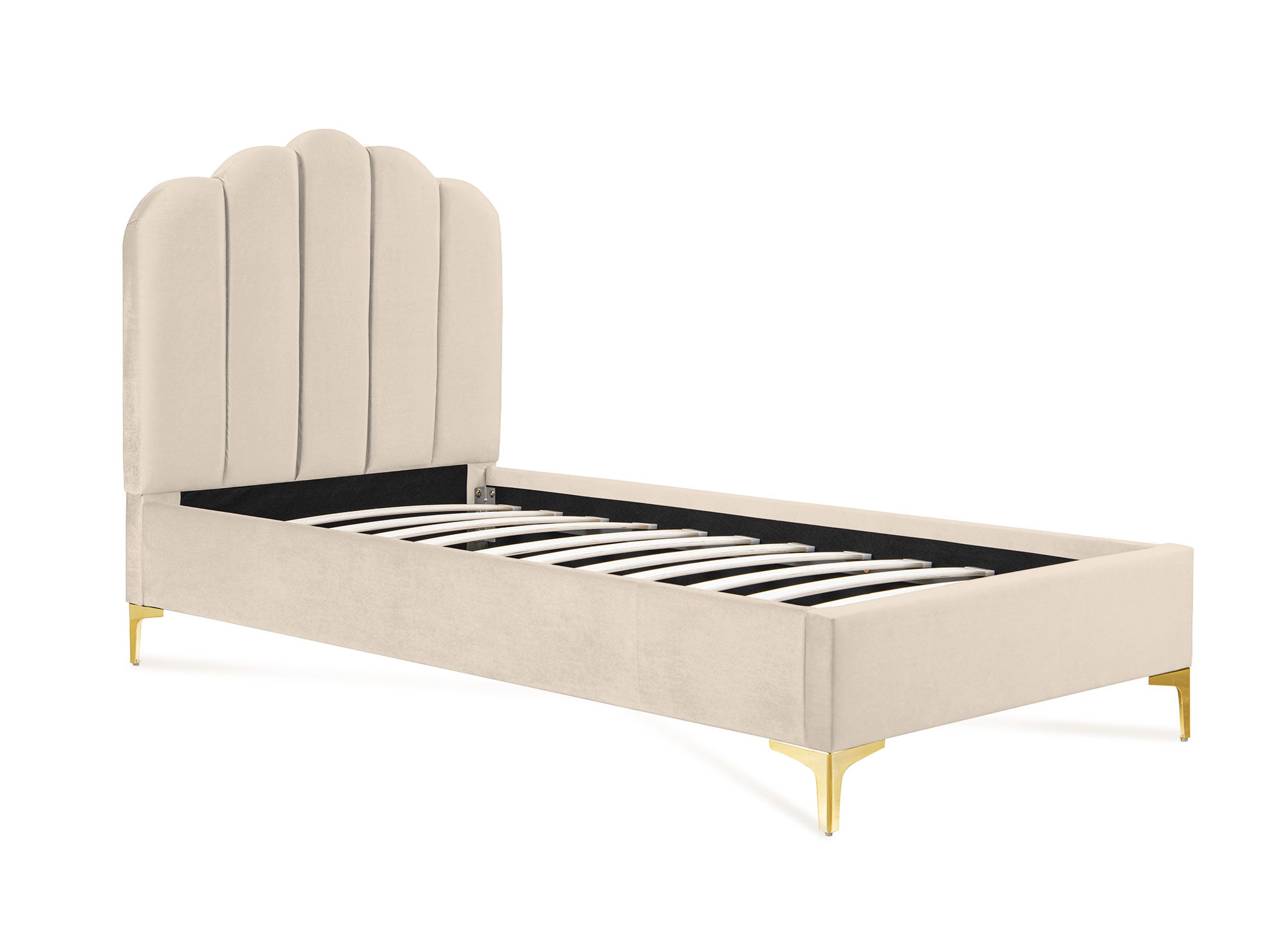 Cama individual MARION en terciopelo beige, 90x190 cm