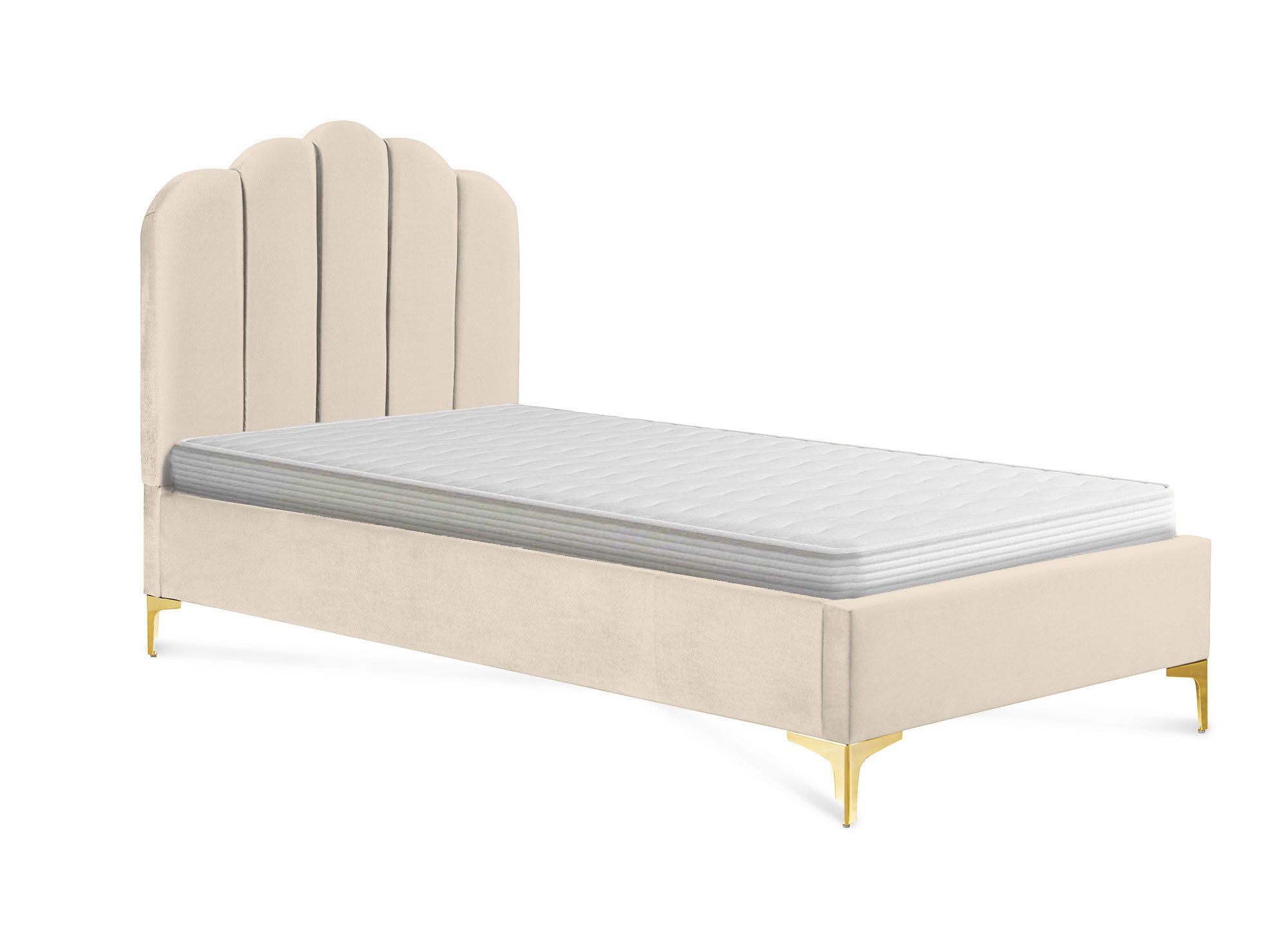 Cama individual MARION en terciopelo beige, 90x190 cm