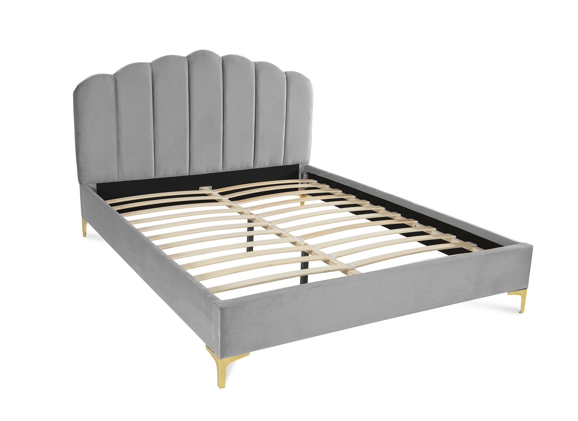 Cama doble MARION de terciopelo gris, 140 x 190 cm