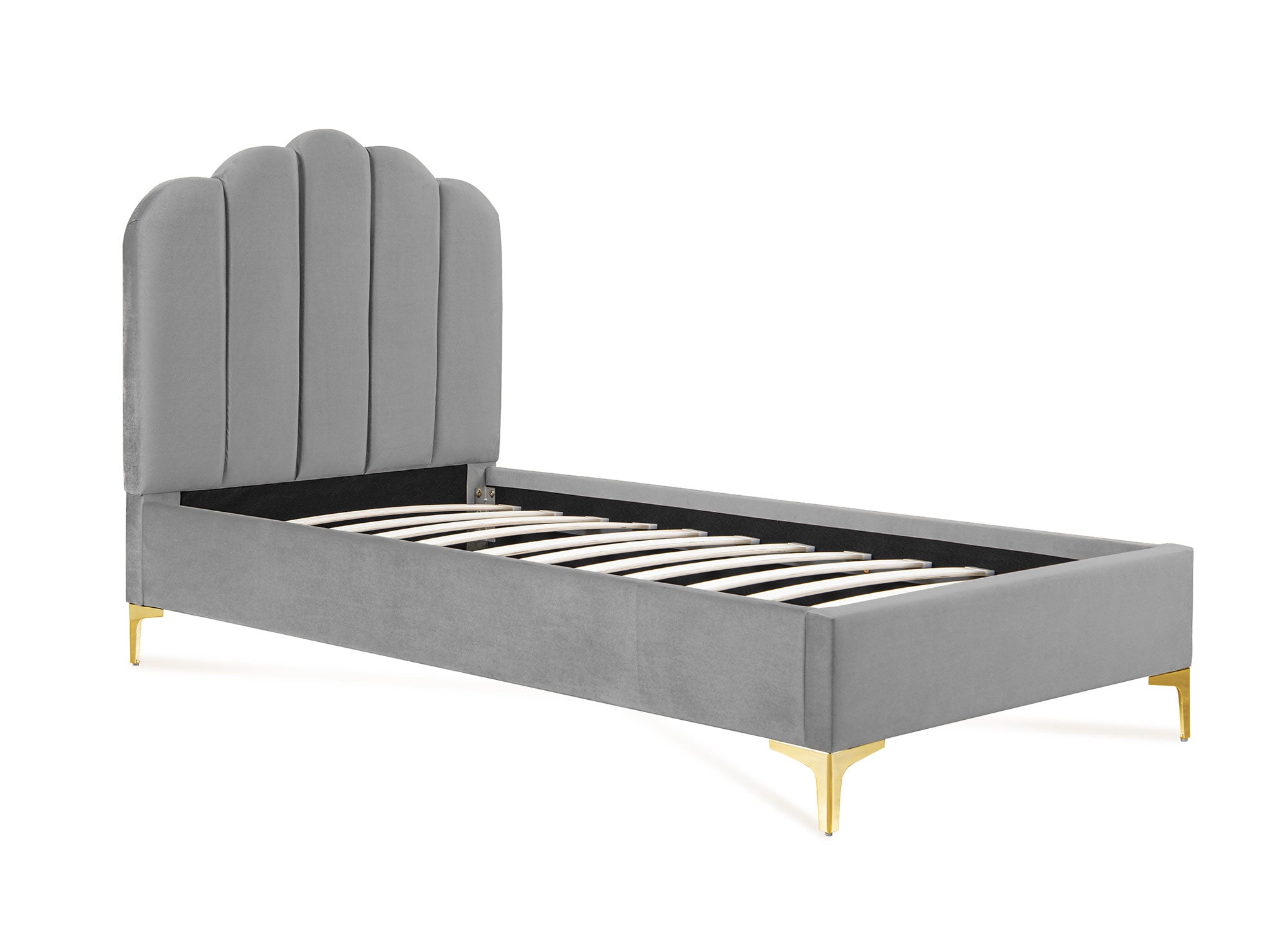 Cama individual MARION en terciopelo gris, 90x190 cm