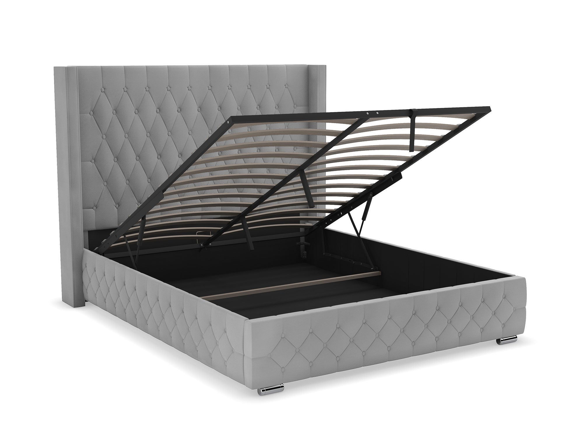 Cama con almacenaje PERLA de terciopelo gris 180x200 cm