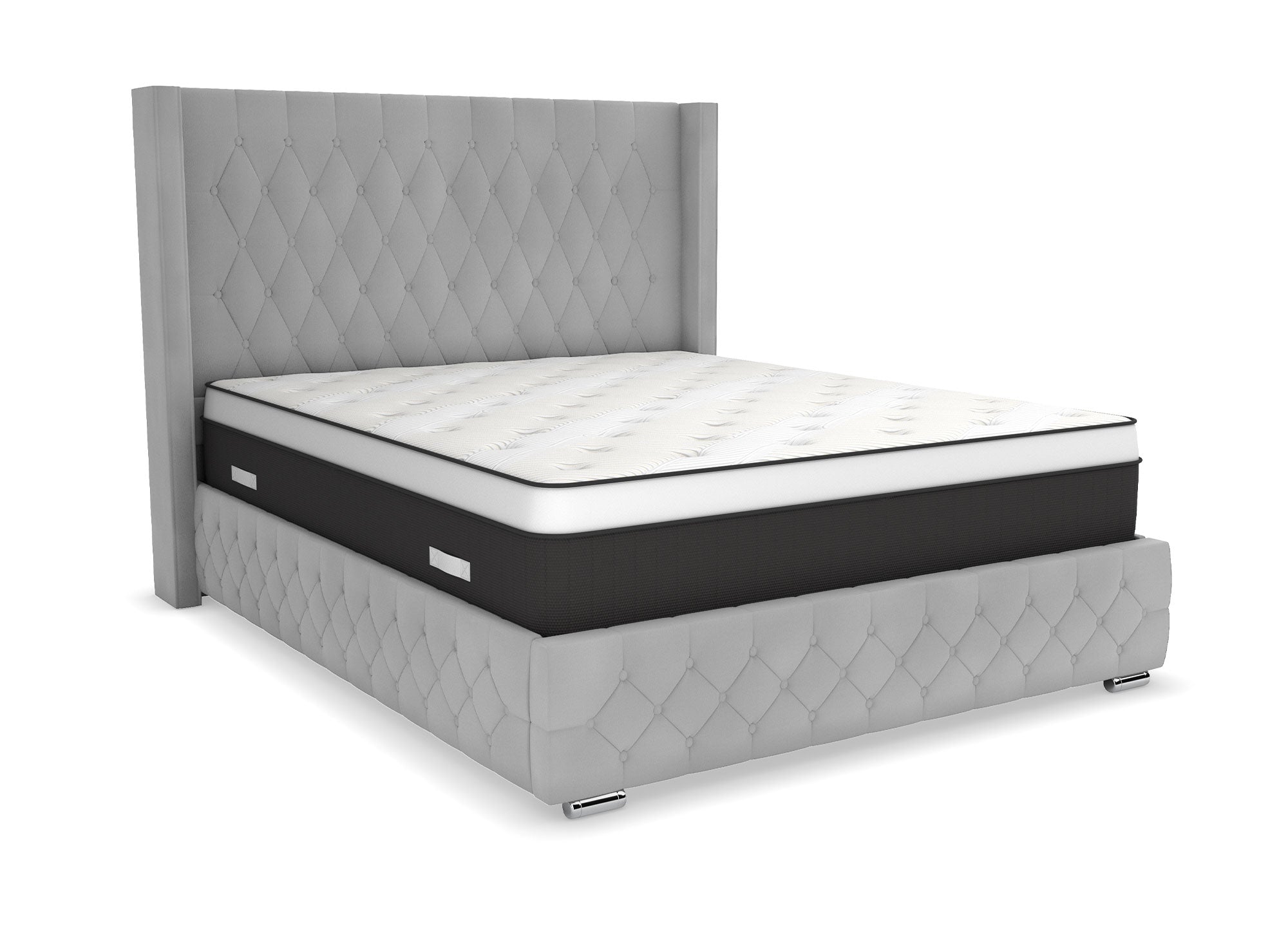 Cama con almacenaje PERLA de terciopelo gris 140x190 cm