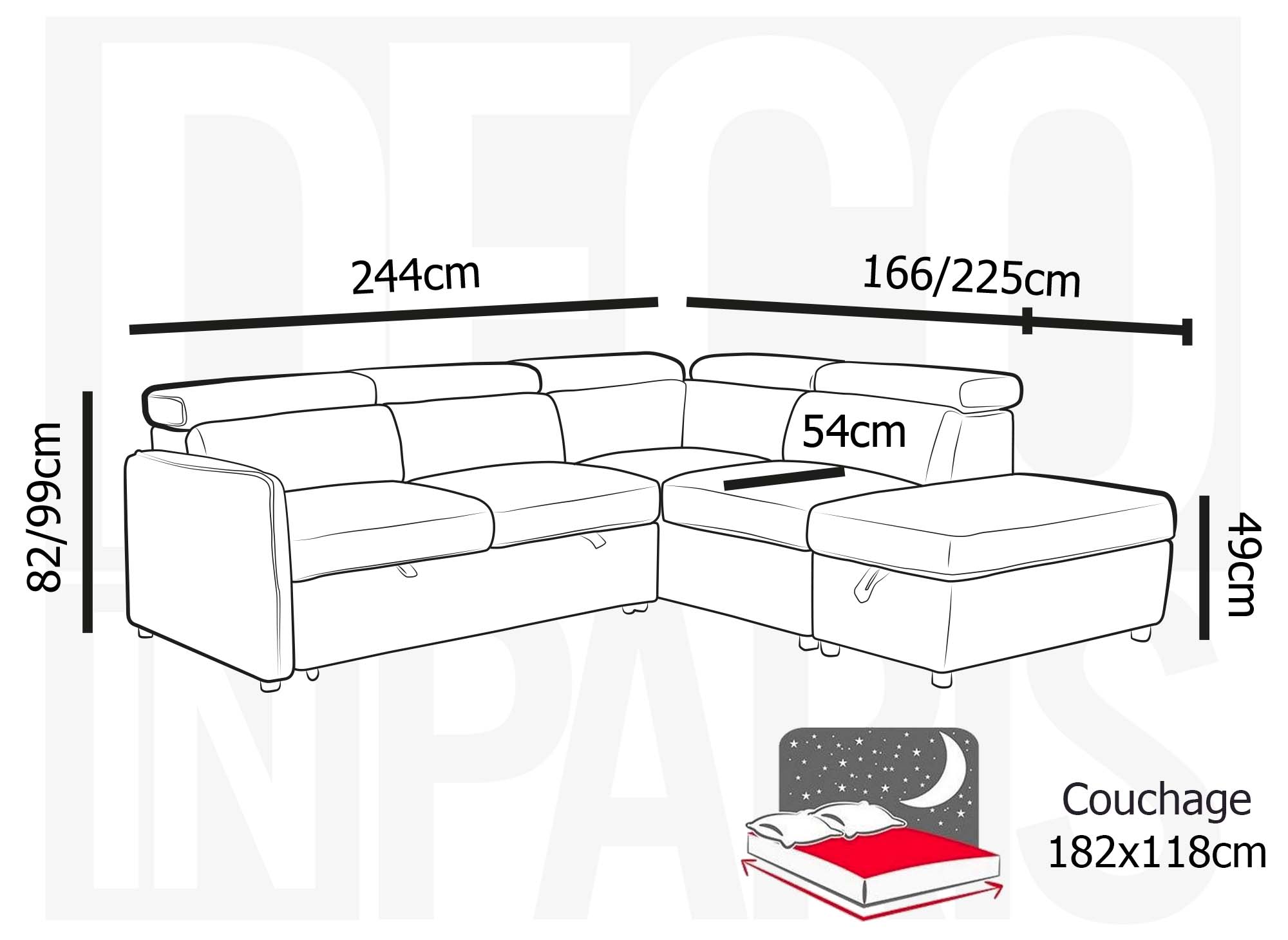 Sofá cama esquinero NAIROBI de tela gris - Esquina derecha