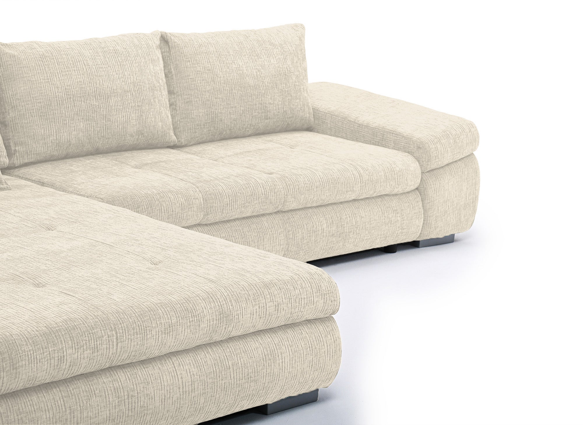 Sofá esquinero convertible reversible SOLEA con almacenaje en terciopelo jaspeado beige