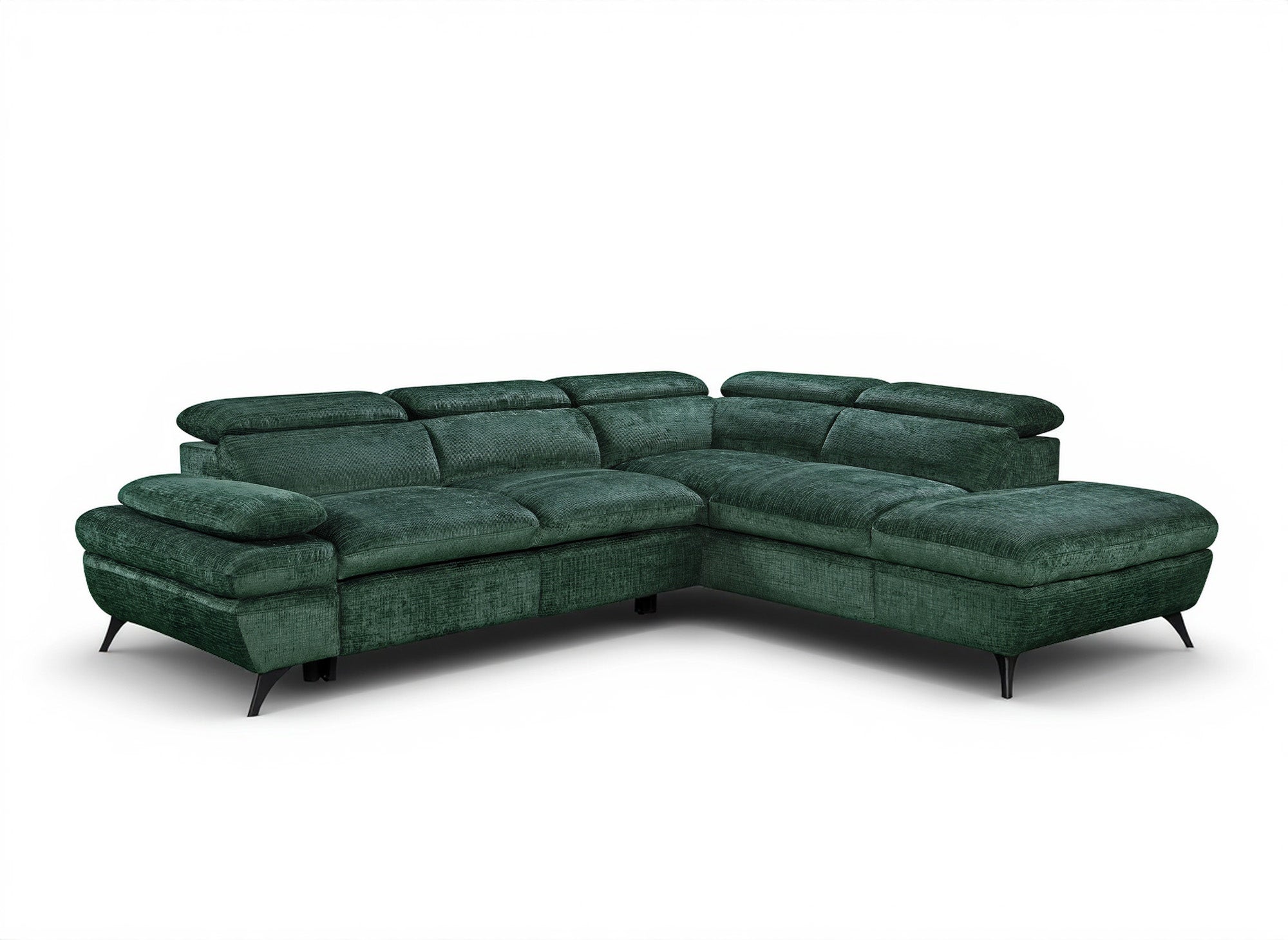 Sofá cama esquinero LUFY con almacenaje en terciopelo verde jaspeado - Esquina derecha