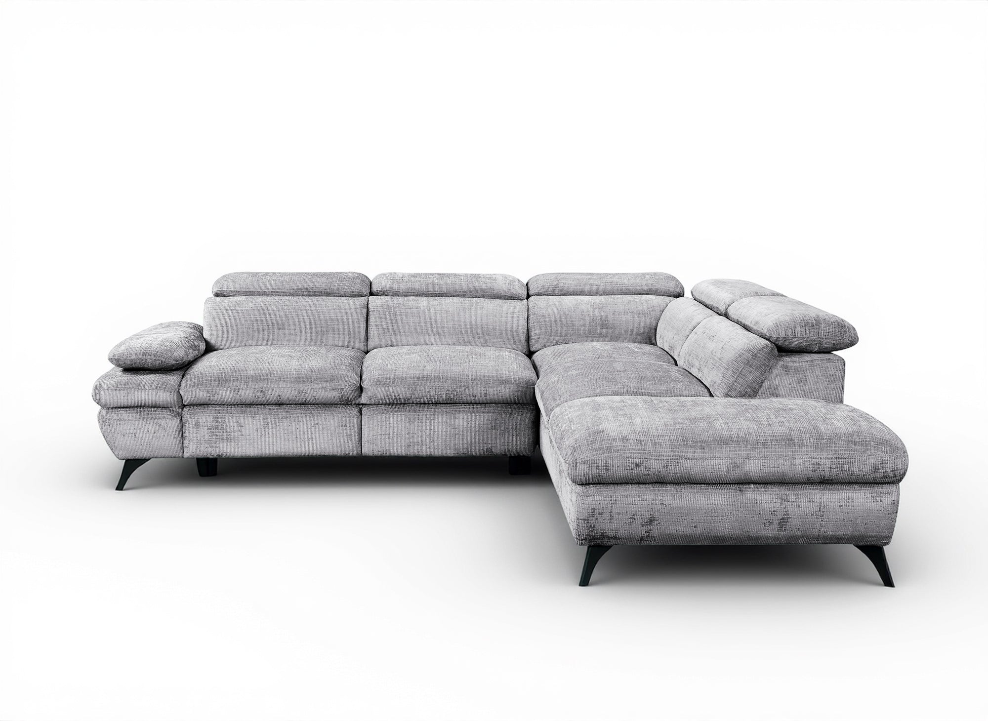 Sofá cama esquinero LUFY con almacenaje en terciopelo gris jaspeado - Esquina derecha