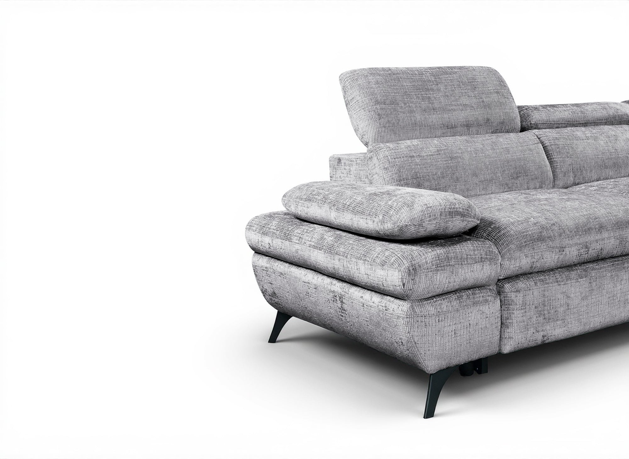 Sofá cama esquinero LUFY con almacenaje en terciopelo gris jaspeado - Esquina derecha