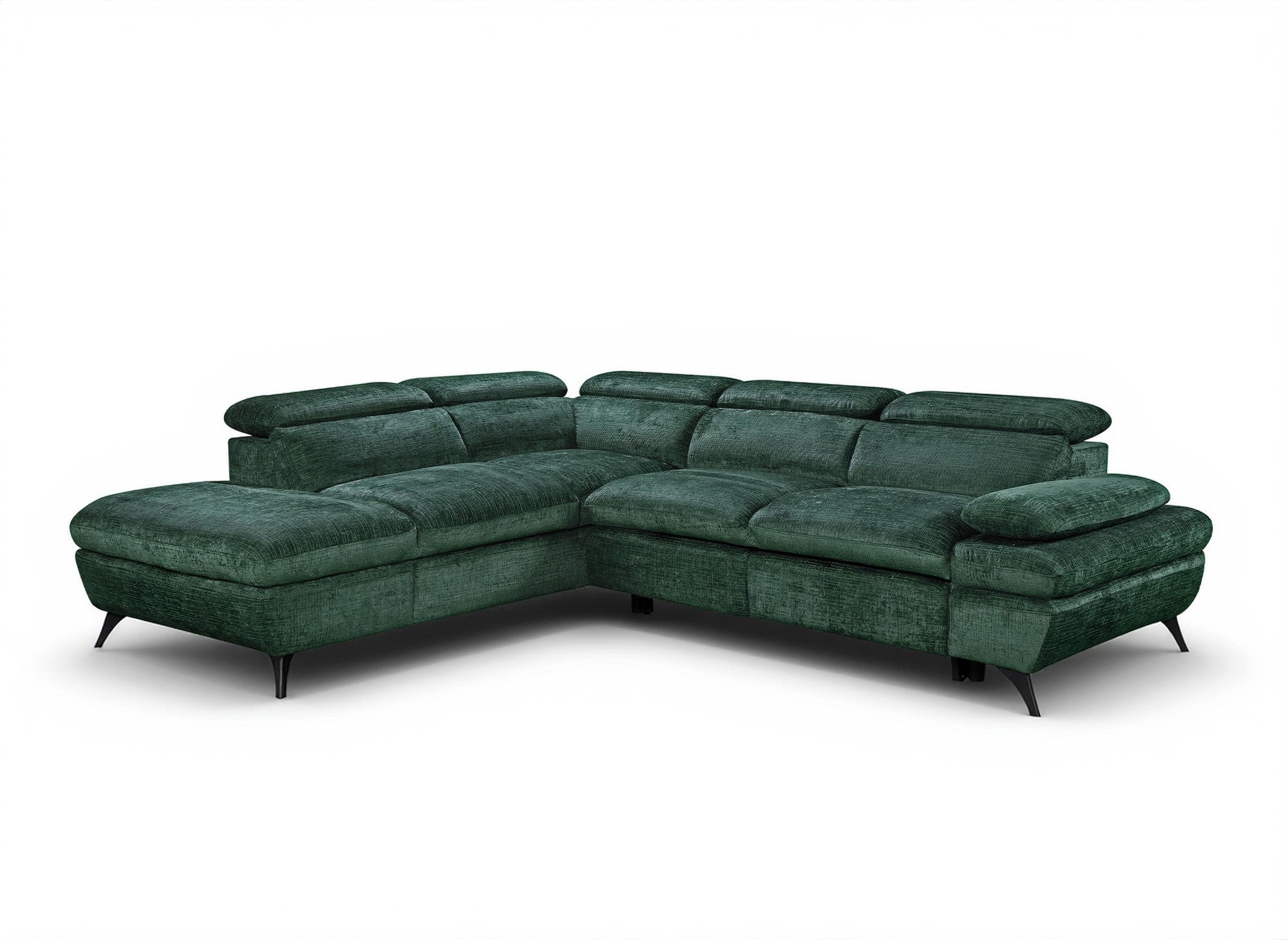 Sofá cama esquinero LUFY con almacenaje en terciopelo verde jaspeado - Esquina izquierda